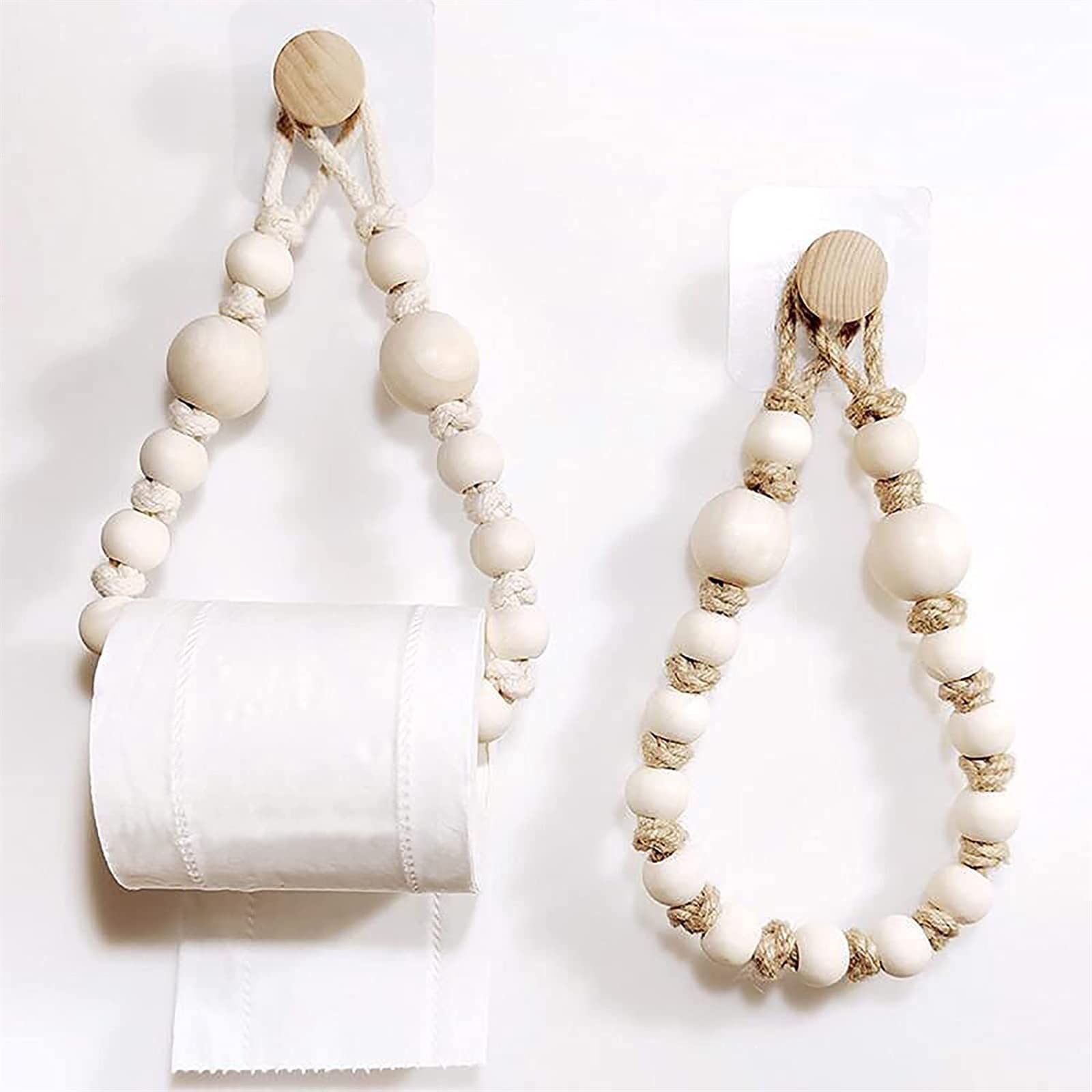 Self-Adhesive Toilet Paper Holder - Retro Industrial Rope Tissue Roll Holder, Wall Mounted Bathroom Towel Rack for Hotel, Kitchen & Home (55cm, Off-White Jute Rope) - Perfect for Small Spaces & Modern Decor