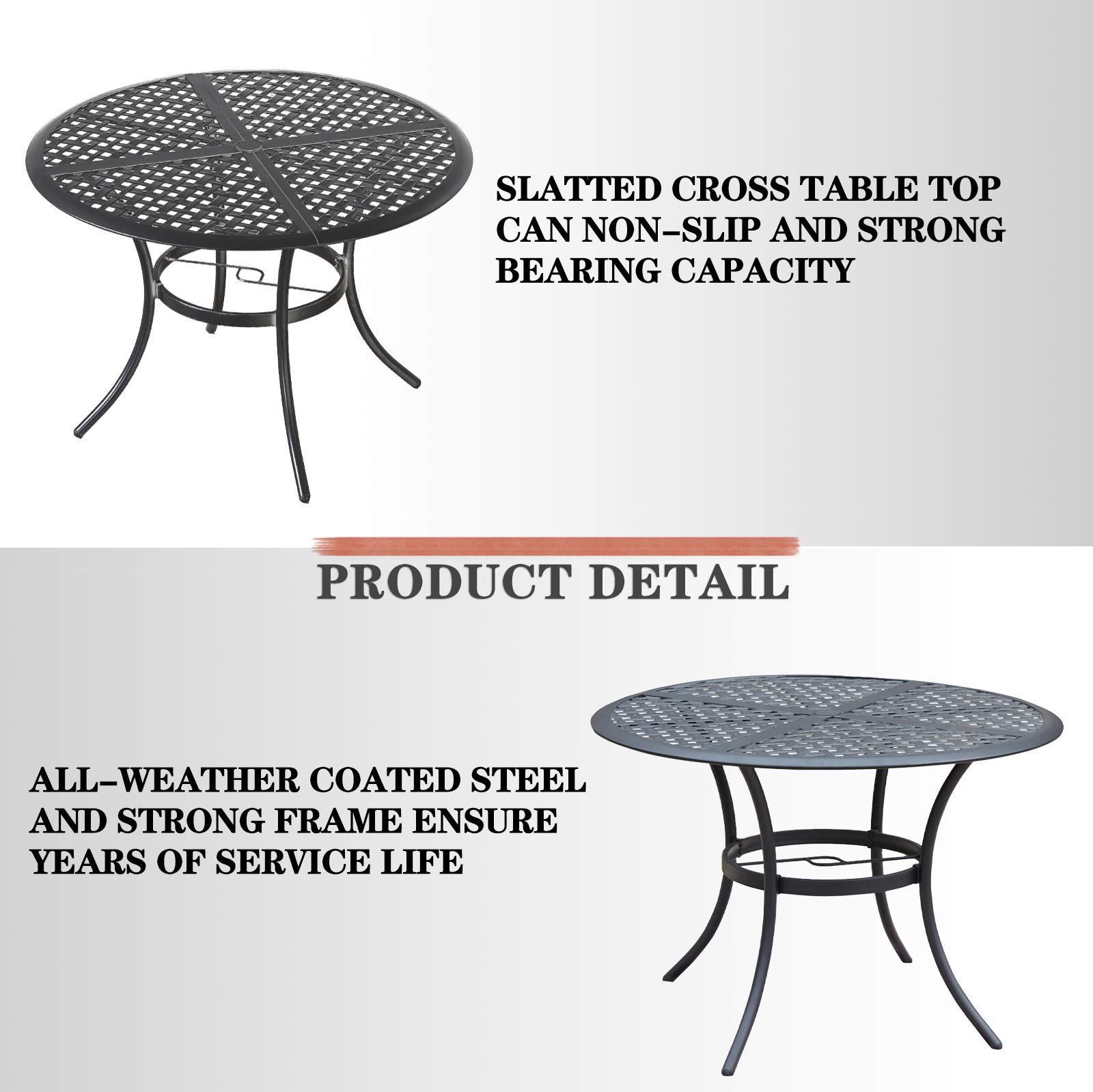 5-Piece Outdoor Patio Dining Set - 4 Wrought Iron Armchairs with Cushions & Round Black Table with Umbrella Hole - Durable Iron Garden Furniture for Deck, Lawn, Poolside, Backyard (Beige) | Perfect for Outdoor Entertaining & Relaxation