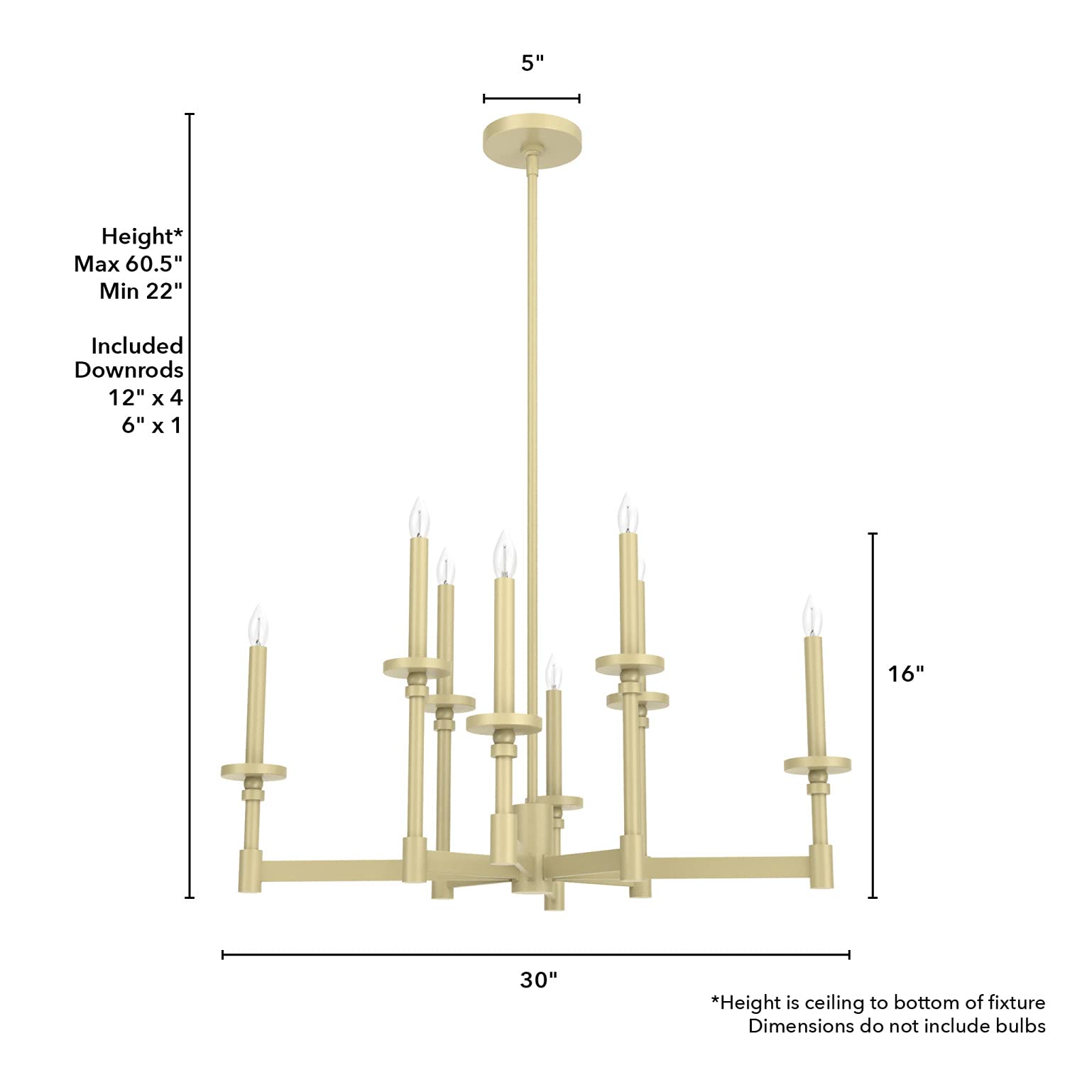 Hunter Briargrove 8-Light Modern Brass Chandelier - Dimmable Large Ceiling Light Fixture, Formal Candle-Style for Dining Room, Bedroom, Living Room & Kitchen Decor - Perfect for Elegant Home Lighting & Interior Design (Model 19053)