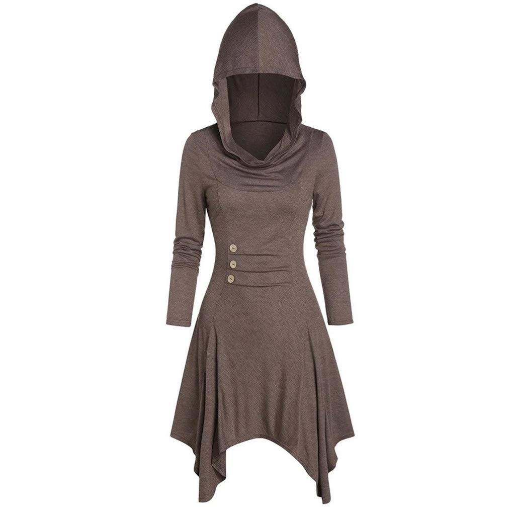 Zellatie Women's Renaissance Costume Hooded Robe - Vintage Lace-Up Hoodie Dress with High-Low Hem | Perfect for Renaissance Fairs, Cosplay, Halloween & Medieval Themed Parties
