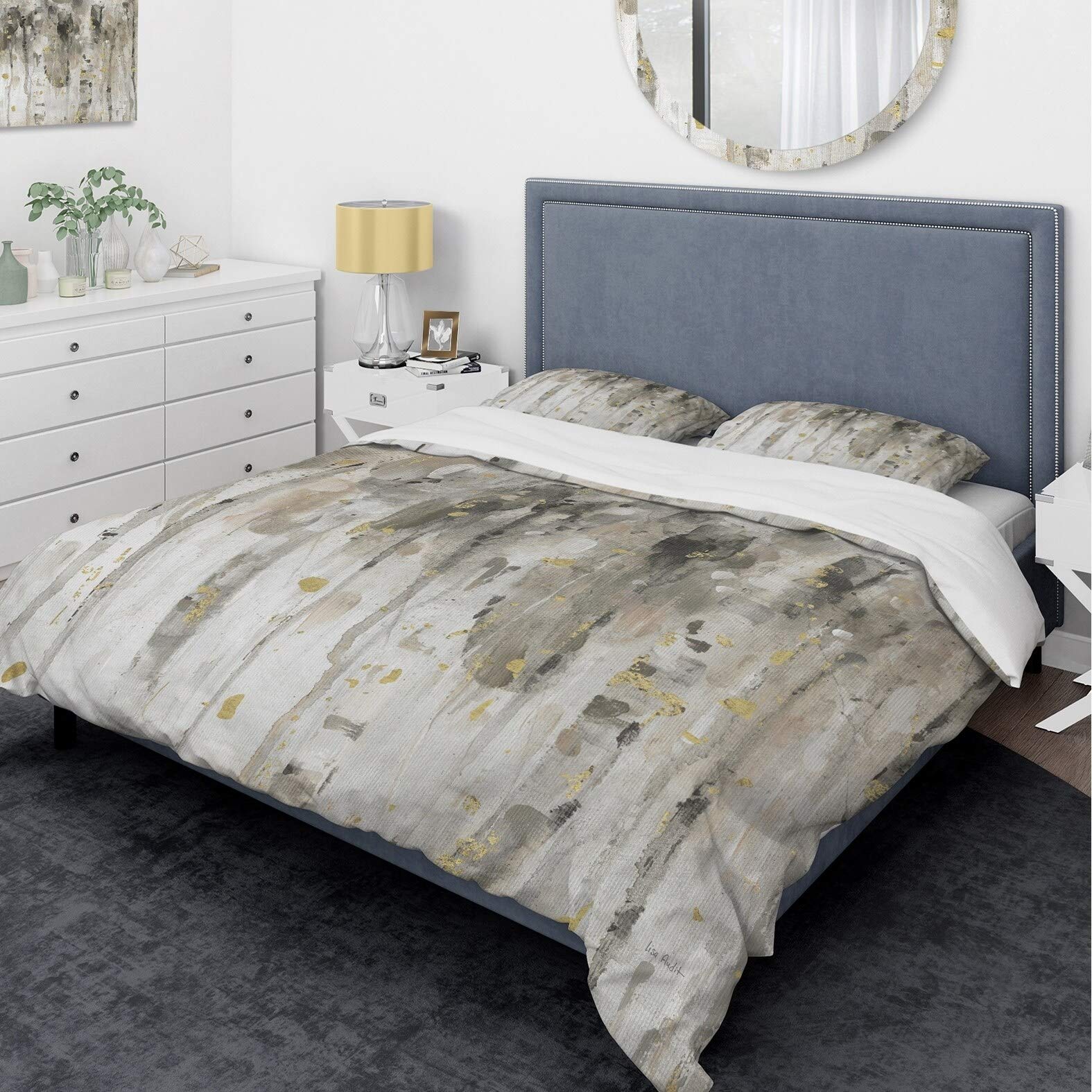 DESIGN ART 'The Modern Grey Forest IV' Luxury King Bedding Set - 3 Piece Duvet Cover & 2 Shams (Comforter Not Included) | Modern Bedroom Decor for Contemporary Homes