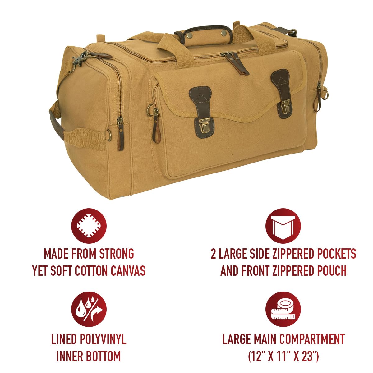 Rothco Genuine Leather & Heavy-Duty Canvas Weekender Travel Bag for Men & Women - Perfect for Weekend Getaways, Business Trips & Gym Use