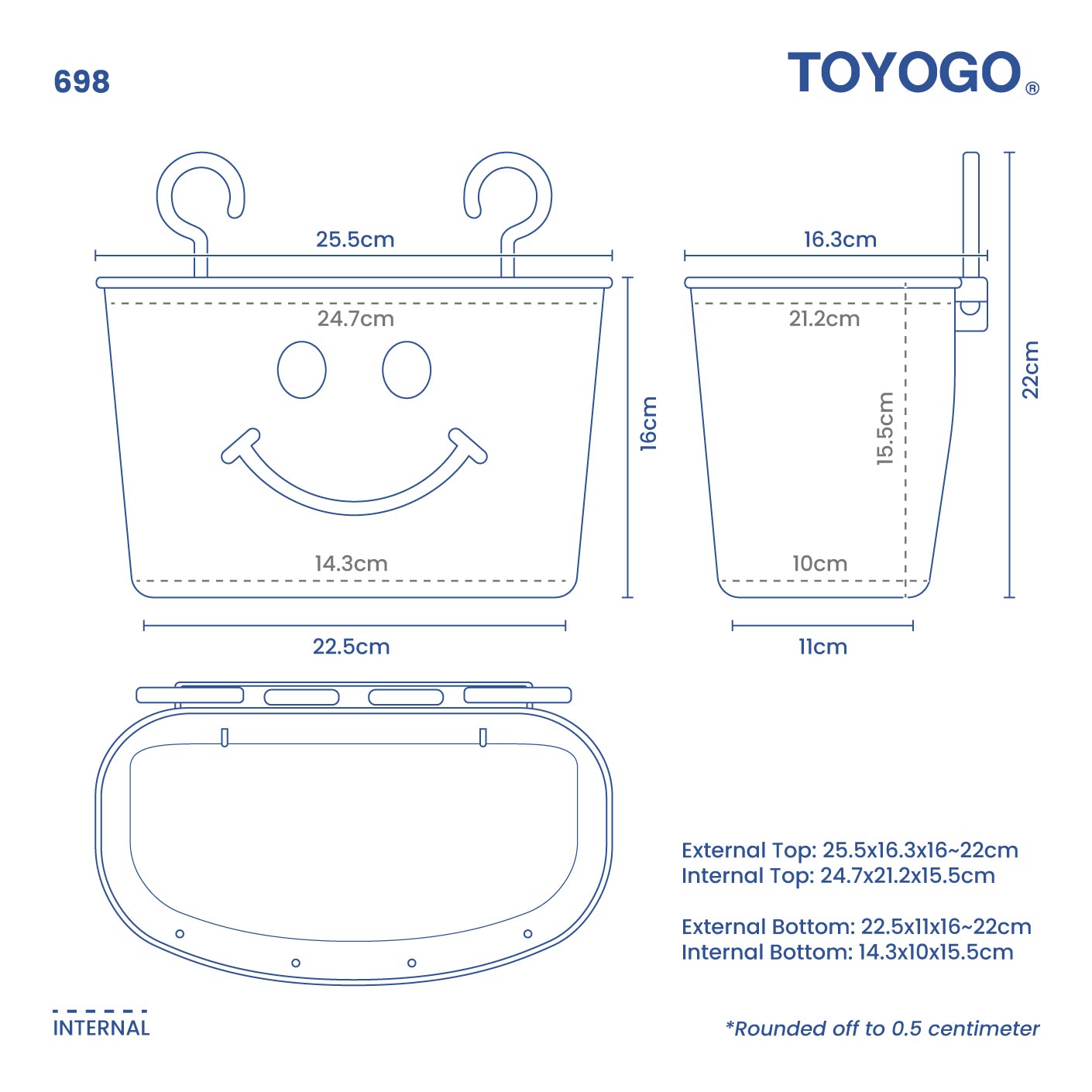 Hook Bucket with Smiling Face Design - Durable & Stylish Storage Solution for Home, Office, and Outdoor Use (698)
