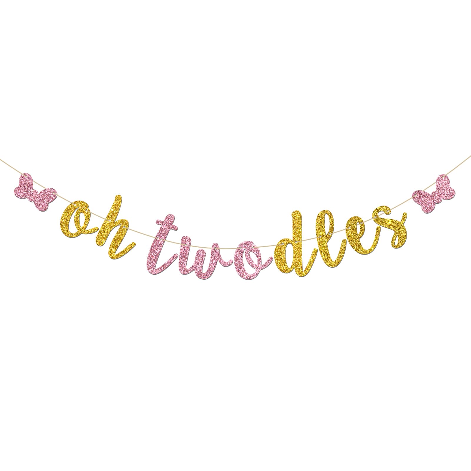 INNORU Oh Twodles Happy 2nd Birthday Banner - Pink & Gold Glitter Cartoon Mouse Theme Party Decorations for Girls - Perfect for Birthday Party, Baby Shower, and Special Celebration Decor