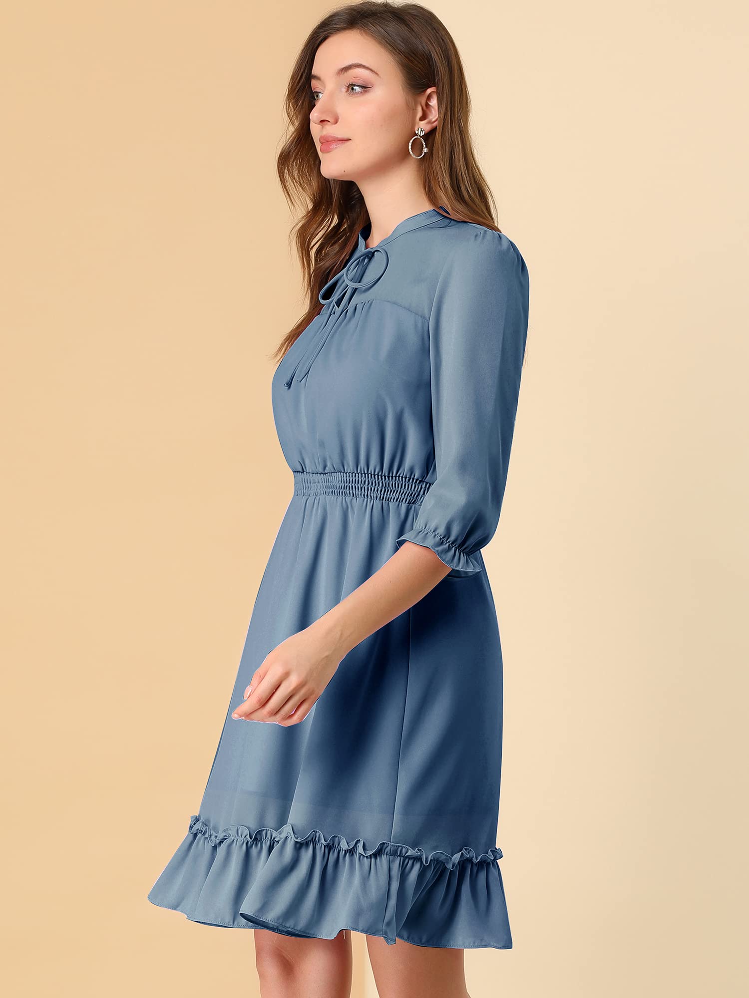 Allegra K Women's Casual 3/4 Sleeve Boho Chiffon Dress for Wedding Guest, Summer Beach Party & Outdoor Events - Flowy Midi Dress with Floral Print