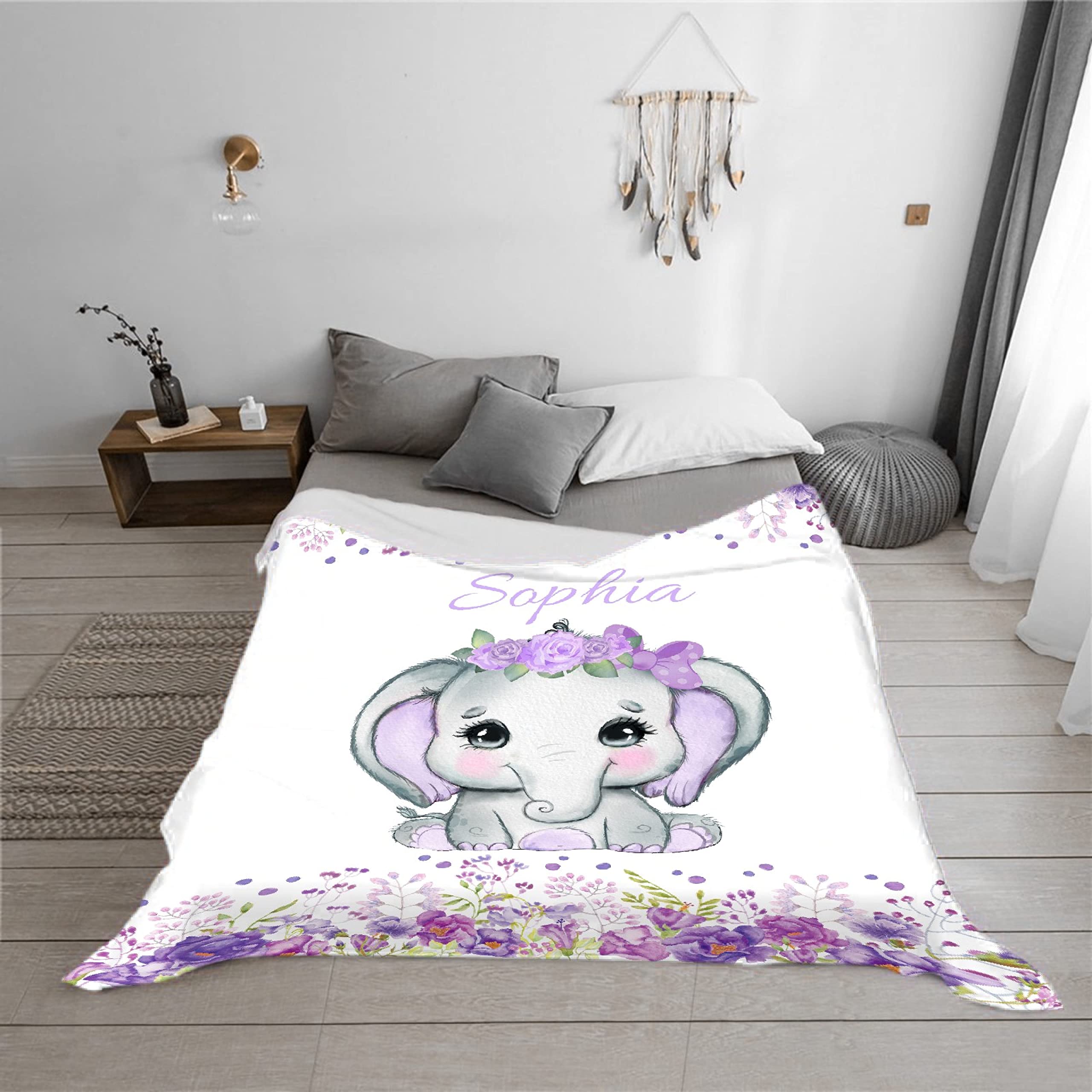 Personalized Baby Blankets for Girls and Boys - Custom Name Baby Blanket Gift - Soft Cozy Fleece Elephant Throw Blanket for Newborns - XL Size for Nursery, Crib, Stroller & Family Cuddles