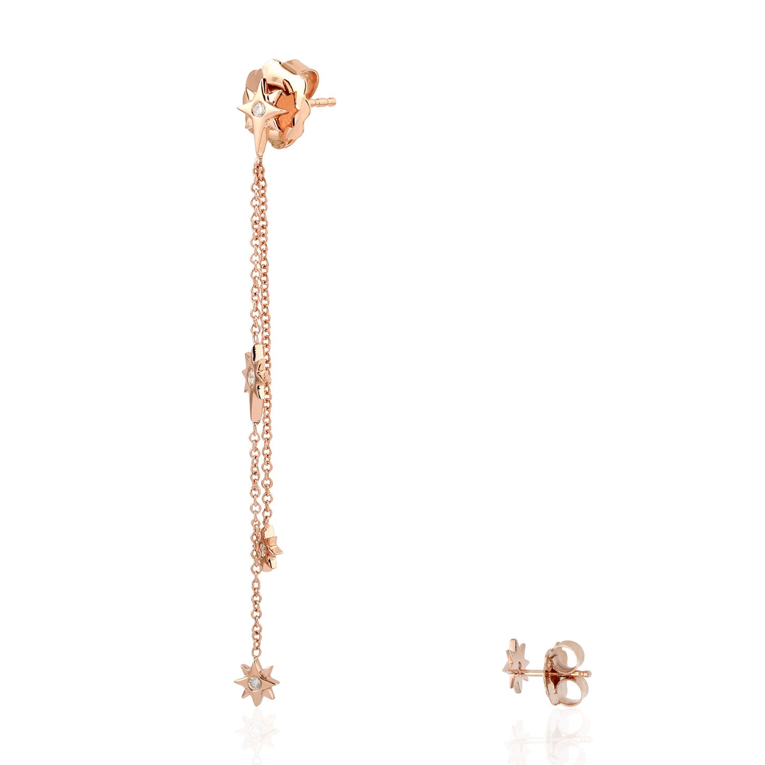 18K Rose Gold Diamond Star Dangle Earrings for Women - Luxury Bezel Set Designer Jewelry for Parties, Weddings & Special Occasions