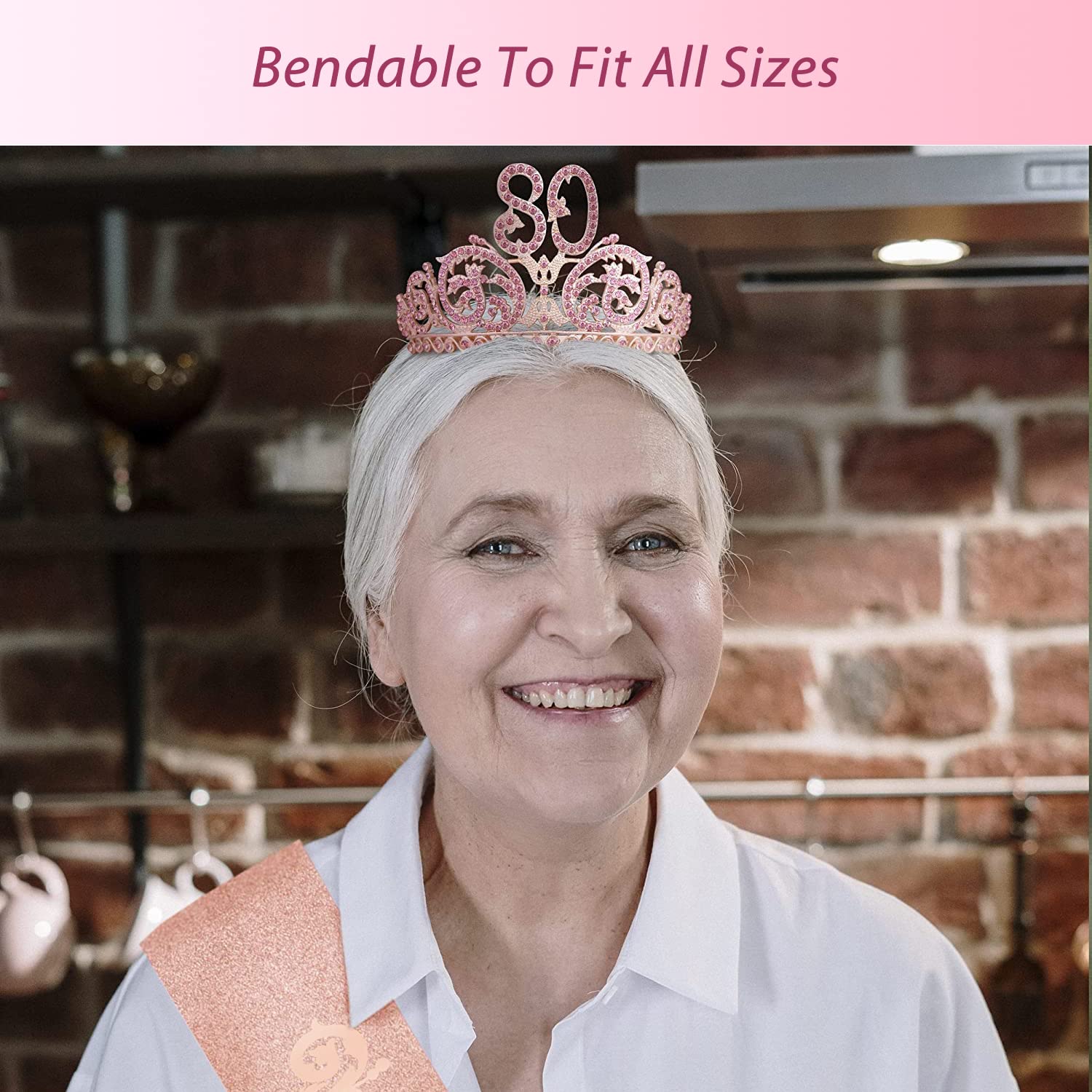 80th Birthday Sash and Tiara Set for Women - Sparkling Glitter Sash & Gold Rhinestone Crown | Elegant 80th Birthday Gift for Mom, Grandma | Perfect for Milestone Celebrations, Parties & Queen of the Day Moments