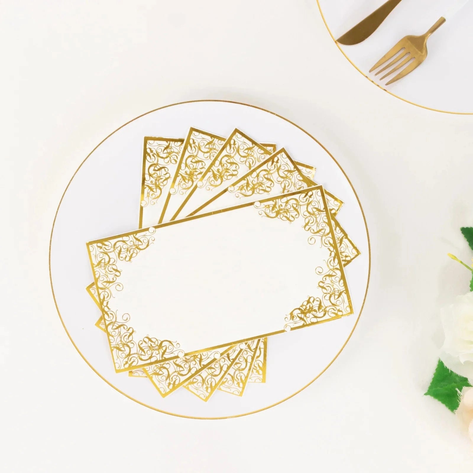 50-Pack Premium Soft White Dinner Napkins with Elegant Gold Foil Lace Design - Perfect for Weddings, Parties & Fine Dining