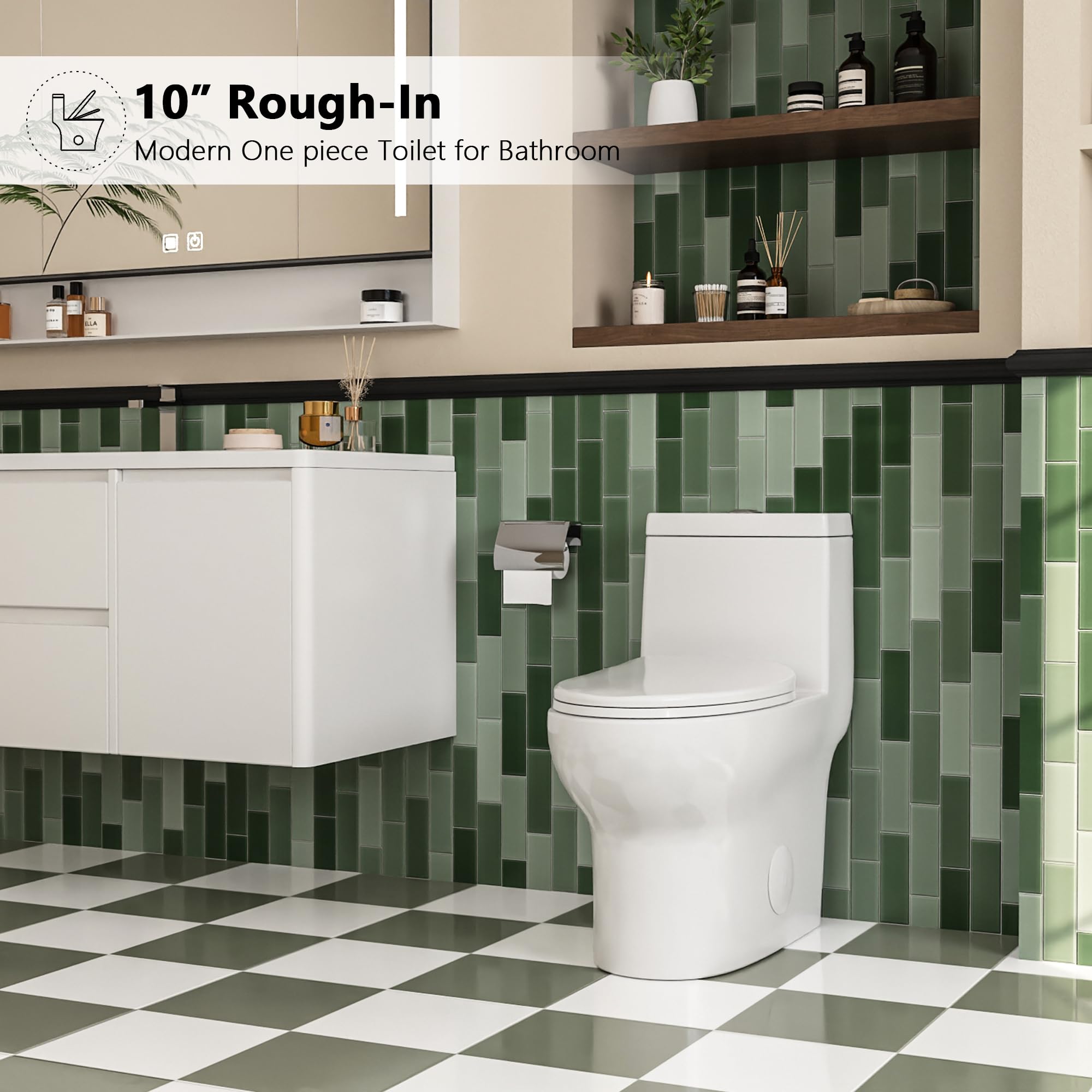 DeerValley DV-1F026R Elongated One Piece Toilet - ADA Compliant Comfort Height, Dual Flush 1.1/1.6 GPF Water Saving, Powerful & Quiet Flushing - Modern Bathroom Toilet with 10