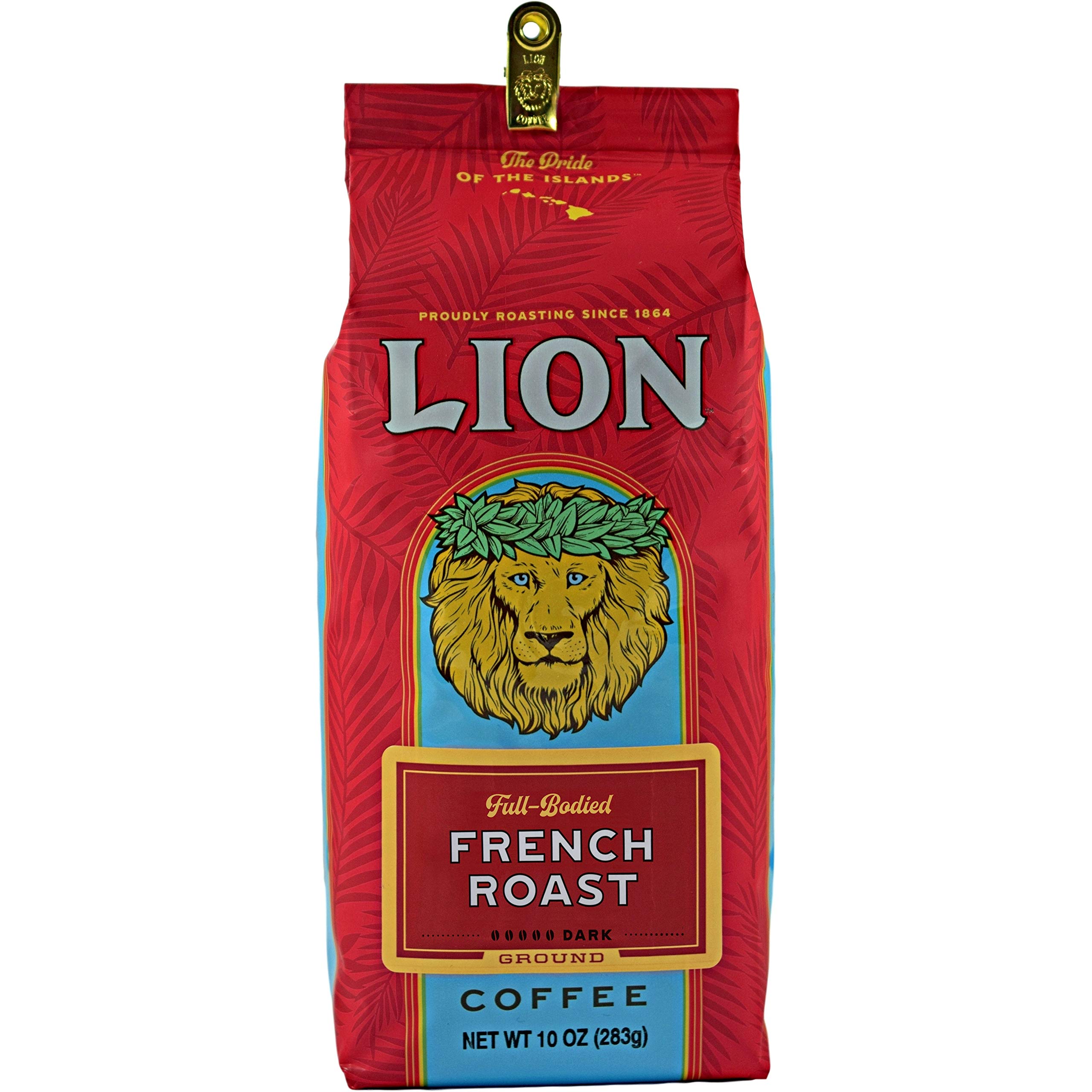 Premium Lion Coffee French Roast Dark Roast Ground Coffee - 100% Arabica Beans, Rich & Bold Flavor, 10oz Bag - Perfect for Morning Brew, Office Break or Camping Trips