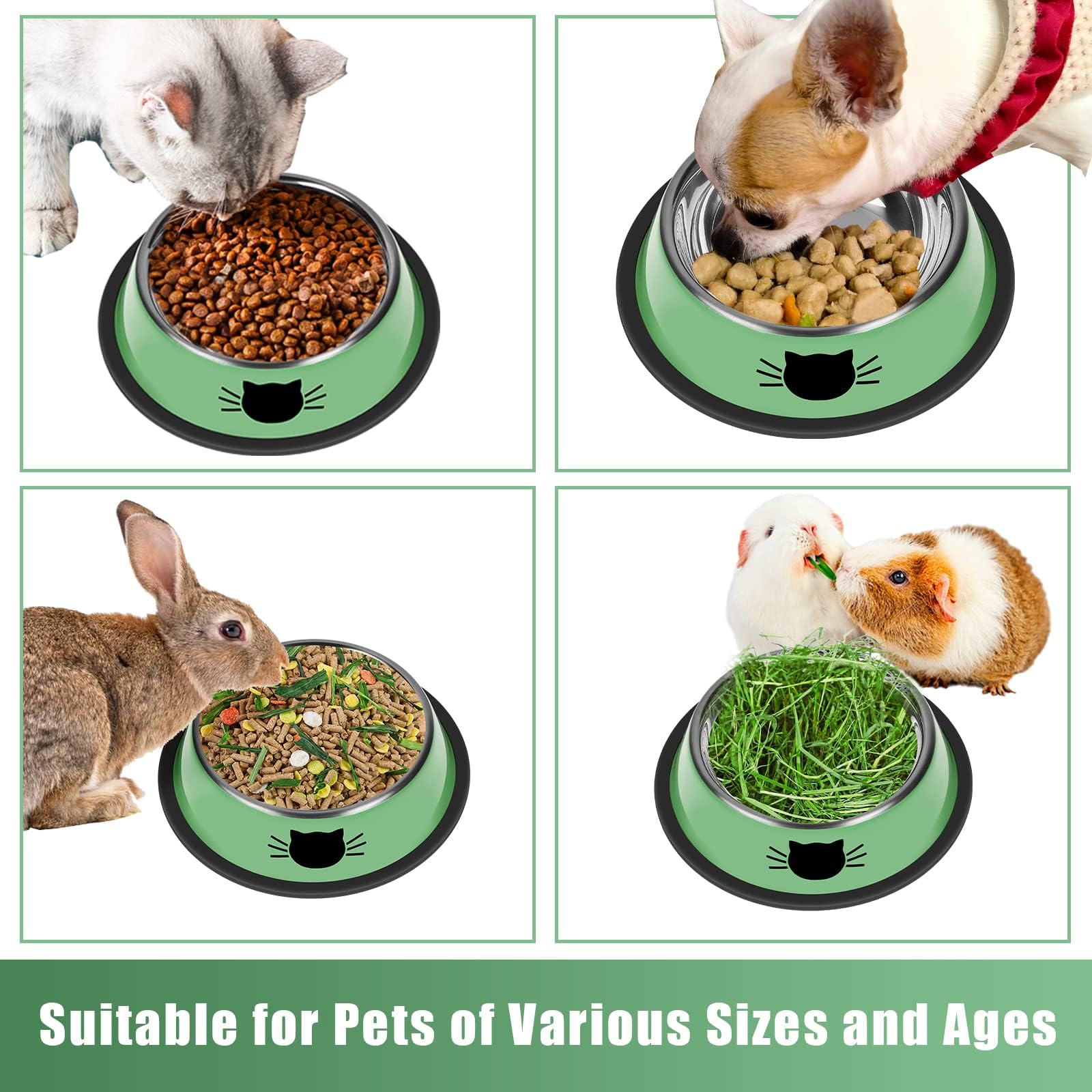 Non-Slip Stainless Steel Cat Bowls - 2 Pack, 7oz, Unbreakable & Easy Clean for Feeding Pets at Home