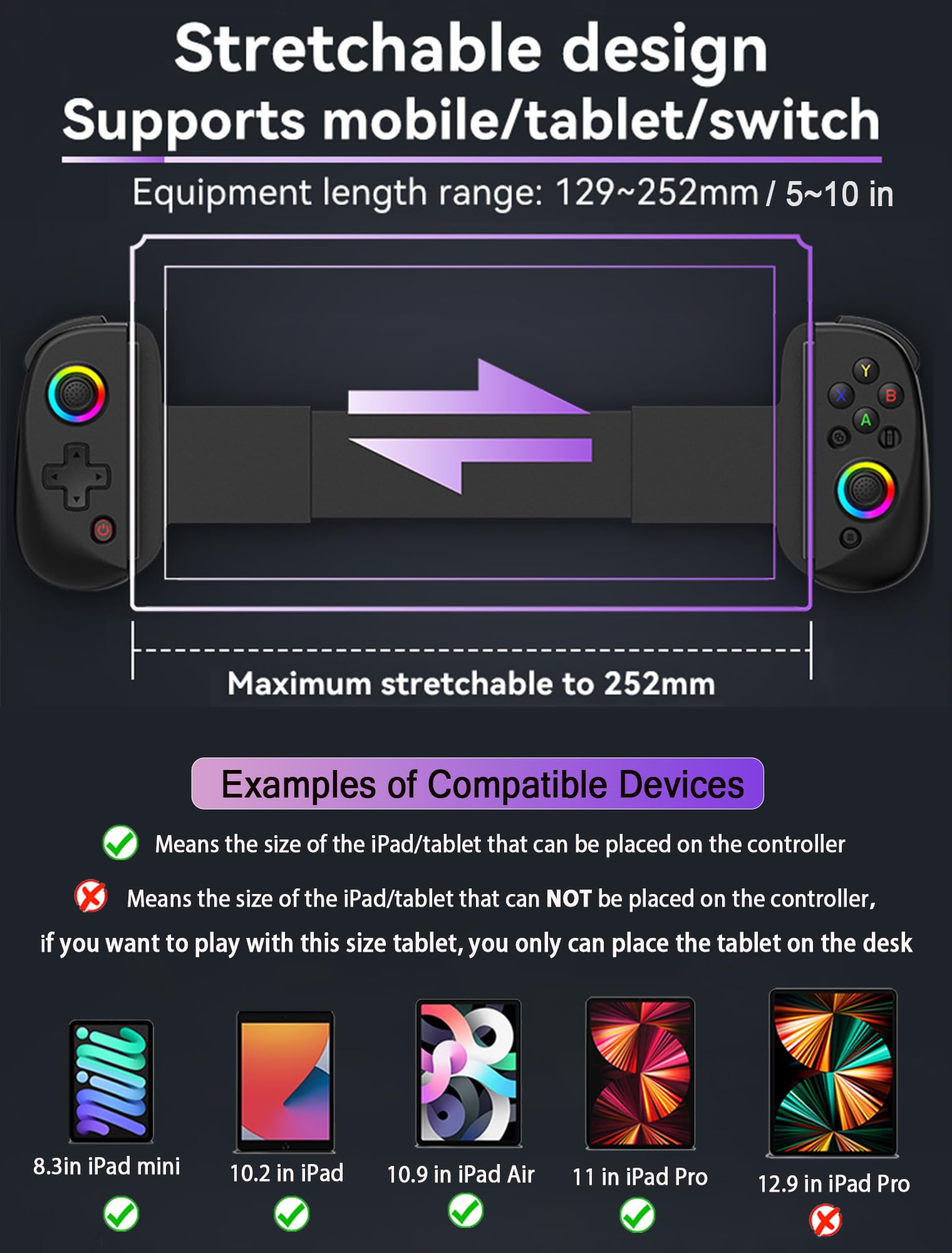 Wireless Controller for iPad/iPhone/Android/PC/Switch - RGB Gamepad for Cloud Gaming & Streaming