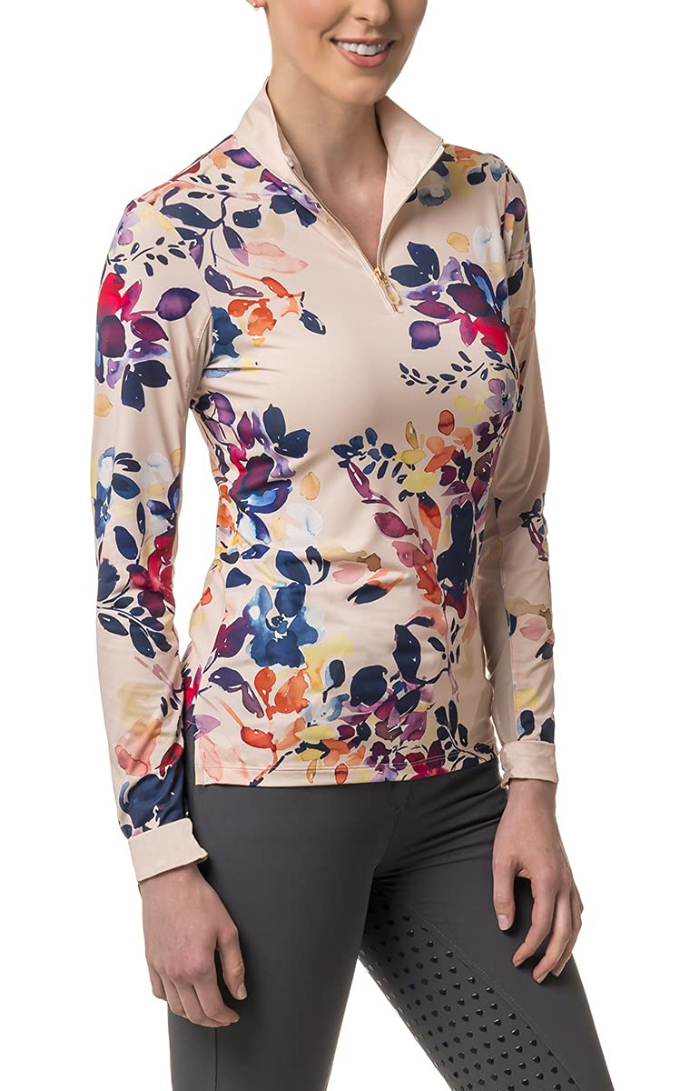 Kastel Denmark Women's Long Sleeve Lightweight Sun Shirt with Print | UPF 50+ Quarter Zip Mock Neck Active Top for Hiking, Running & Outdoor Activities