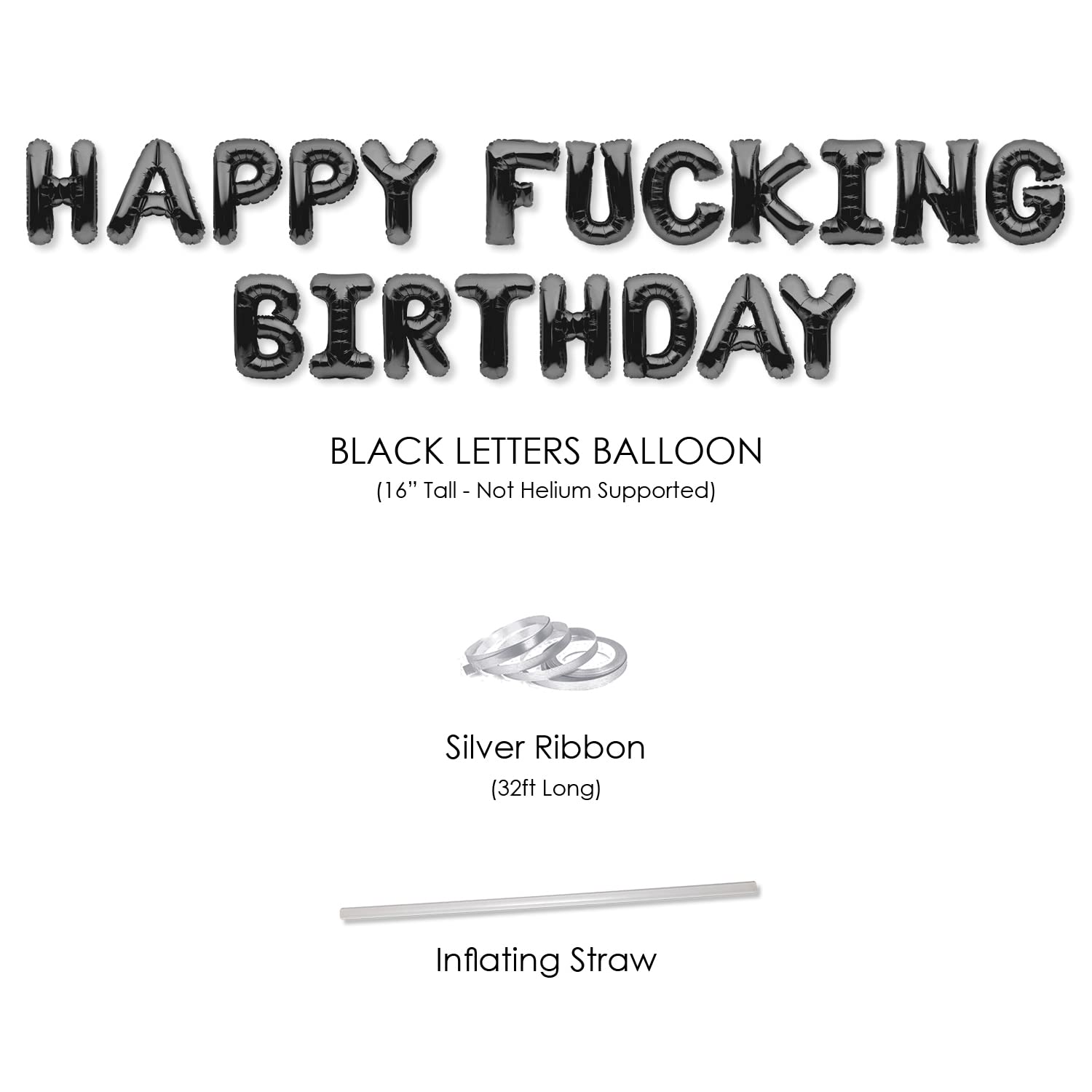 Happy Fucking Birthday Balloons Banner - Black Birthday Party Decorations Sign for Adult Parties, Bachelorette & Milestone Celebrations