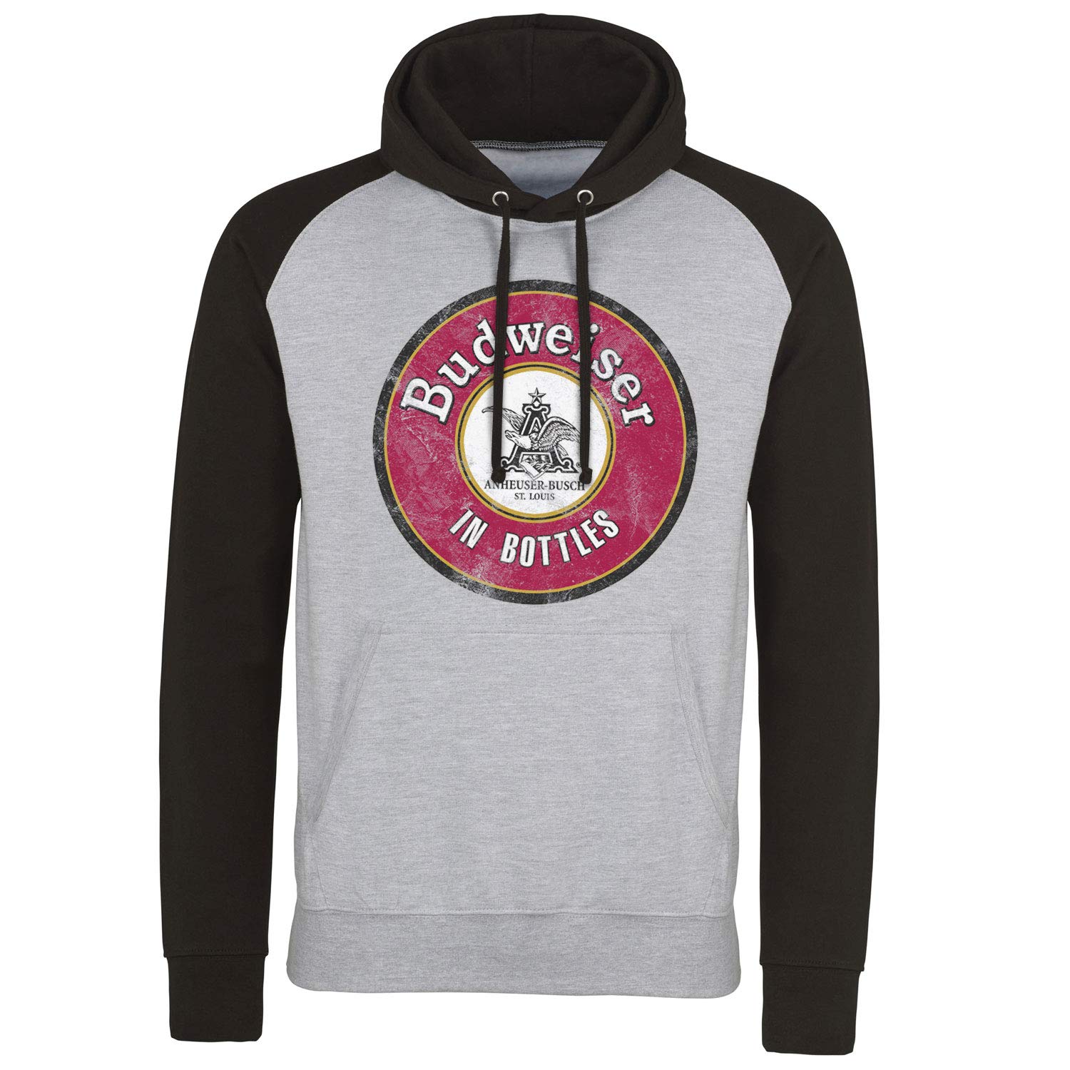 Official Budweiser Licensed Baseball Hoodie - Heather Grey & Black - Comfortable Pullover for Sports Fans, Casual Wear & Game Day Outfits