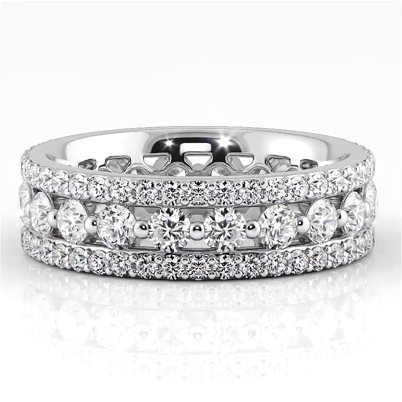 2.29 Carat Round Diamond Triple Row Wedding Band Ring for Women - Elegant Bridal Jewelry for Engagement, Anniversary & Special Occasions