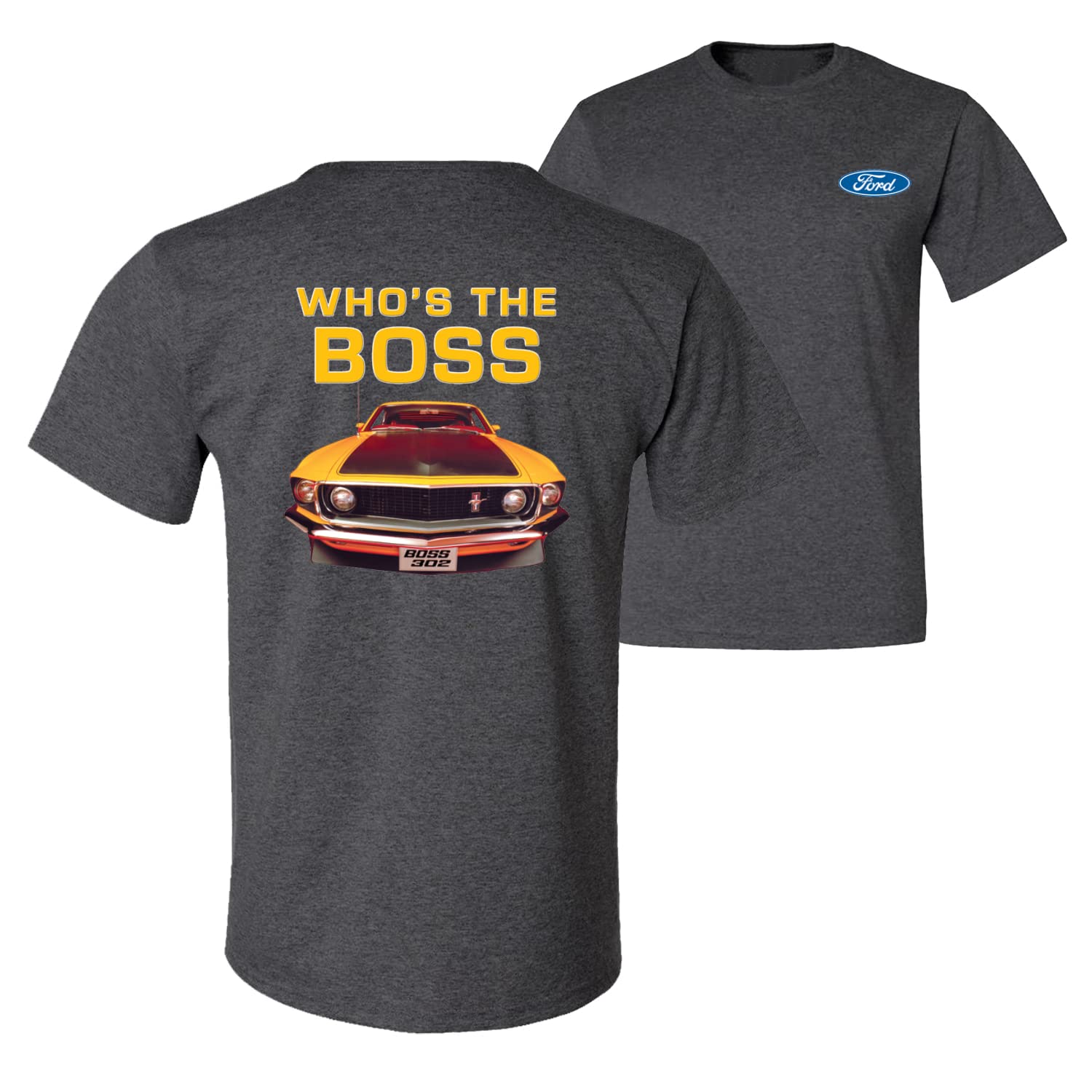 Who's The Boss Yellow 1969 Mustang 302 Vintage Car Design Men's T-Shirt - Classic Muscle Car Apparel for Car Enthusiasts & Fathers Day Gifts