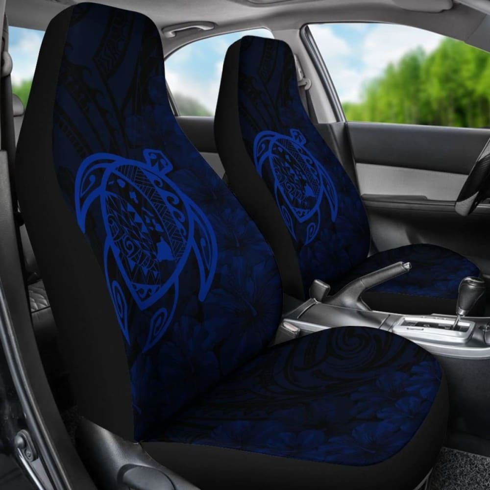 Premium Alohawaii Car Seat Covers - Hawaiian Turtle Map & Hibiscus Print Polyester Blue Car Accessories for Jeep, Truck & SUV - Waterproof & Comfortable Seat Protectors for Beach Trips & Tropical Adventures