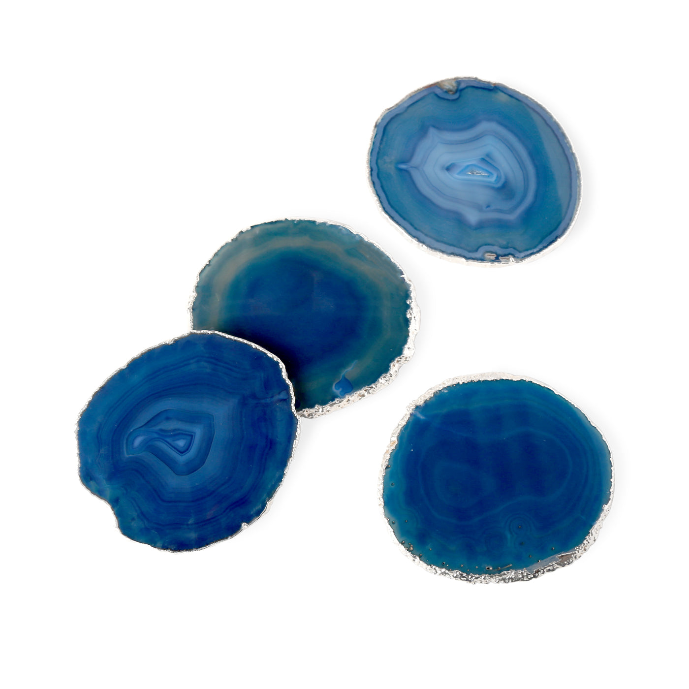Premium Blue and Silver Agate Stone Coasters Set of 4 - Natural Stone Drink Coasters for Home, Office, or Party - Perfect for Protecting Tables from Water Rings and Stains
