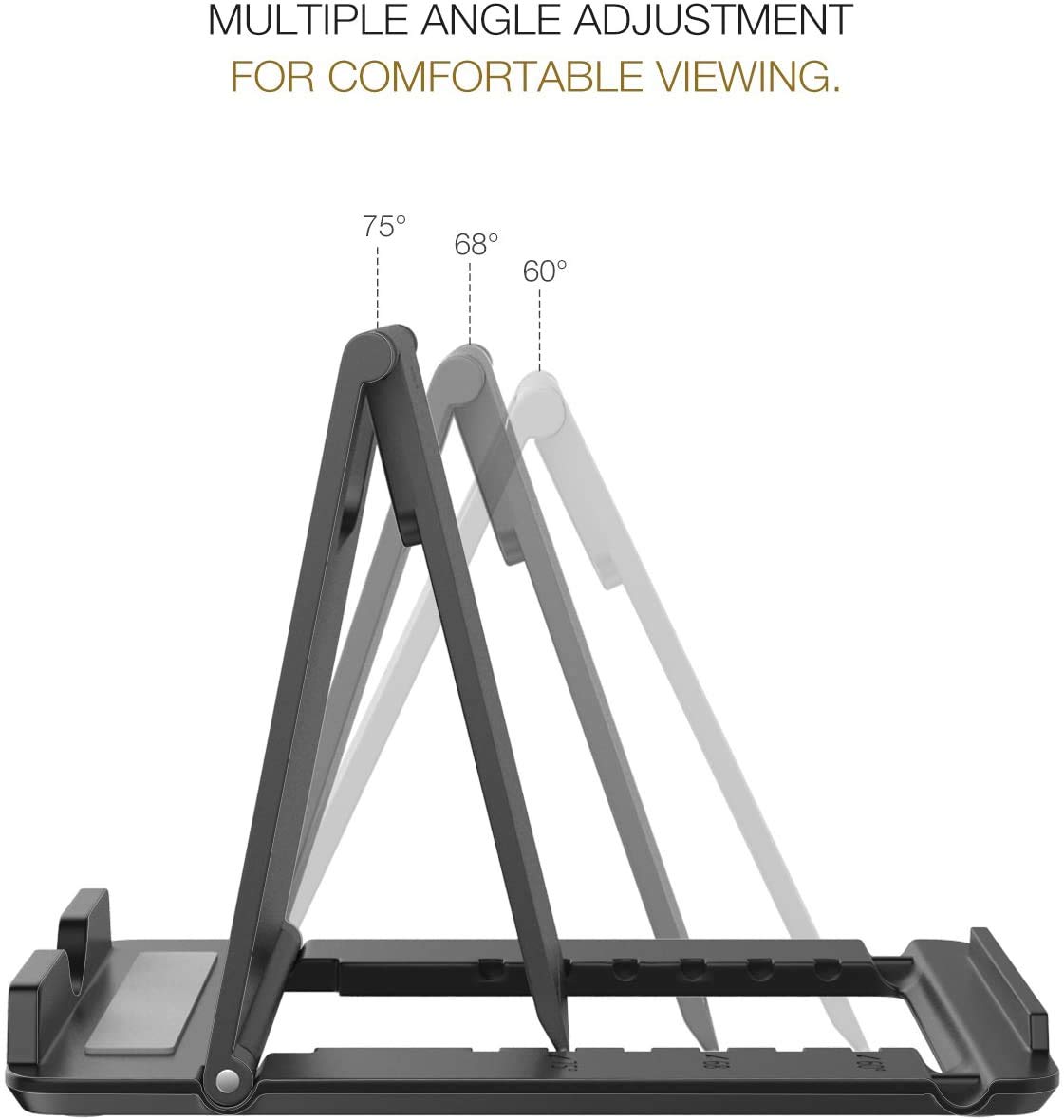 MoKo Foldable Phone & Tablet Stand - Adjustable Desktop Holder Compatible with iPhone 16/15/14/13 Series (Pro/Pro Max/Plus), Steam Deck - Black (Large) - Perfect for Home Office, Video Calls, Gaming & Hands-Free Viewing