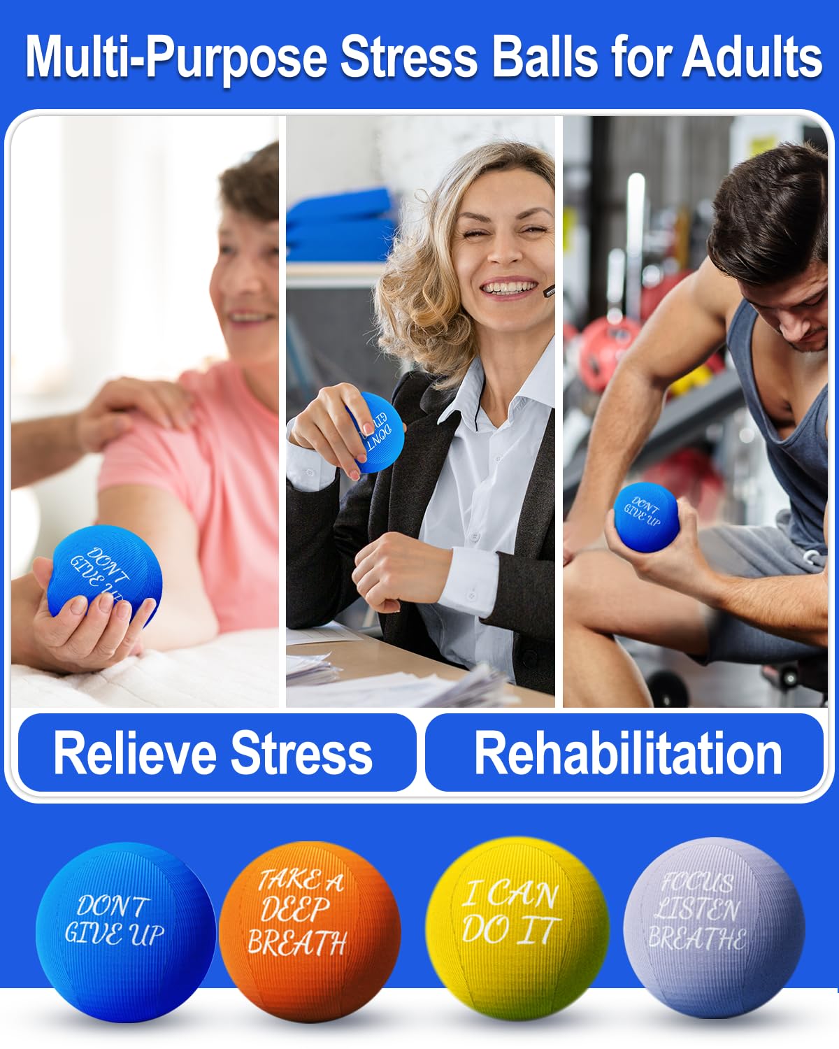 ALMAH Stress Balls for Adults - 4 Pack High Density Squeeze Balls for Hand Therapy, Anxiety Relief & Finger Exercises | Perfect for Office Stress, Arthritis Pain Relief & Physical Therapy Sessions