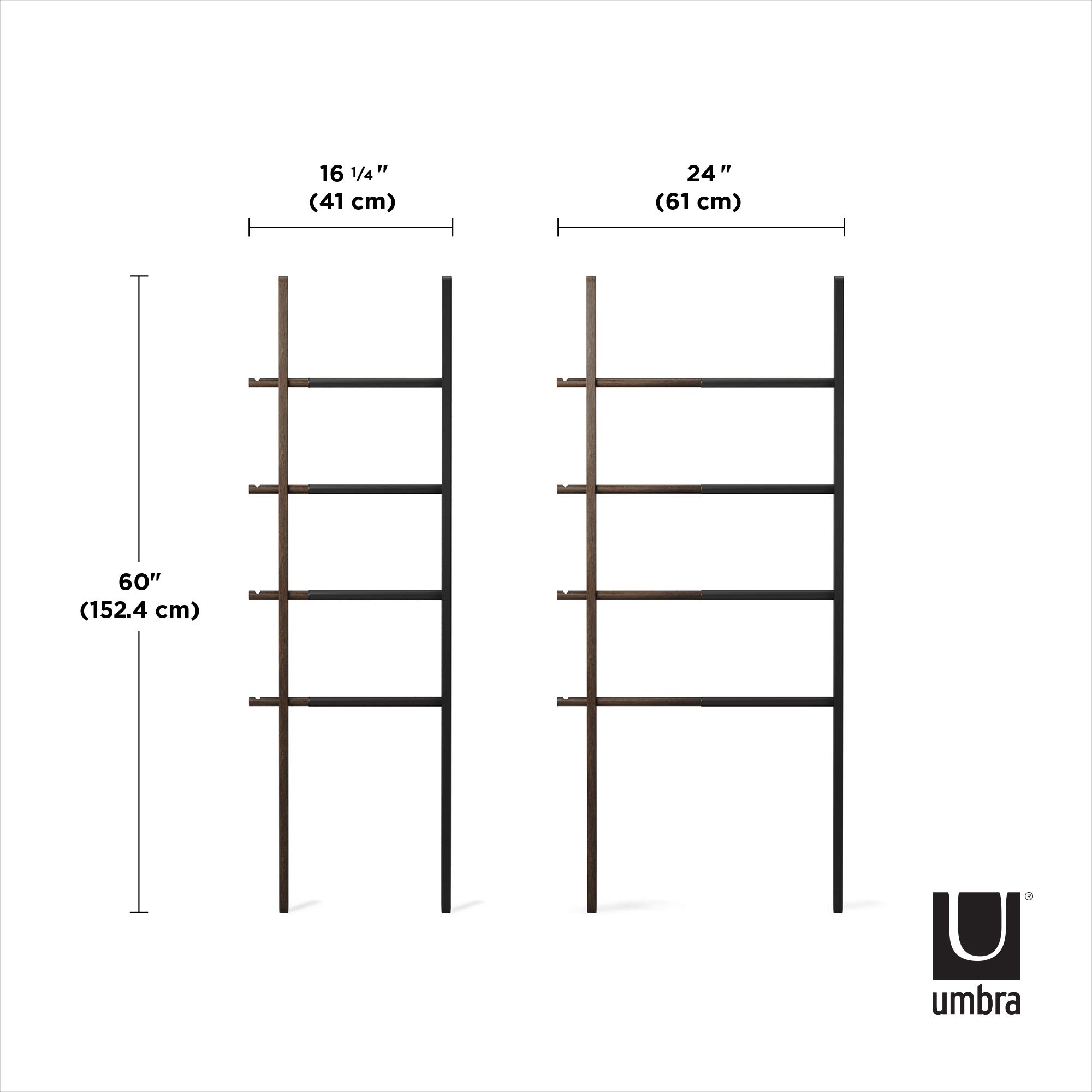 Umbra Hub Ladder - Expandable Freestanding Clothing Rack, Bathroom Towel Holder & Clothes Organizer in Black/Walnut - Perfect for Bedroom, Laundry Room & Small Space Organization