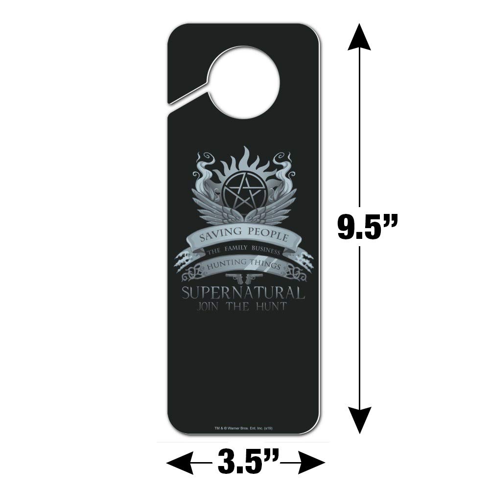 Supernatural Saving People Hunting Things Plastic Door Knob Hanger Sign - TV Show Inspired Decor for Bedroom, Office, or Halloween Party