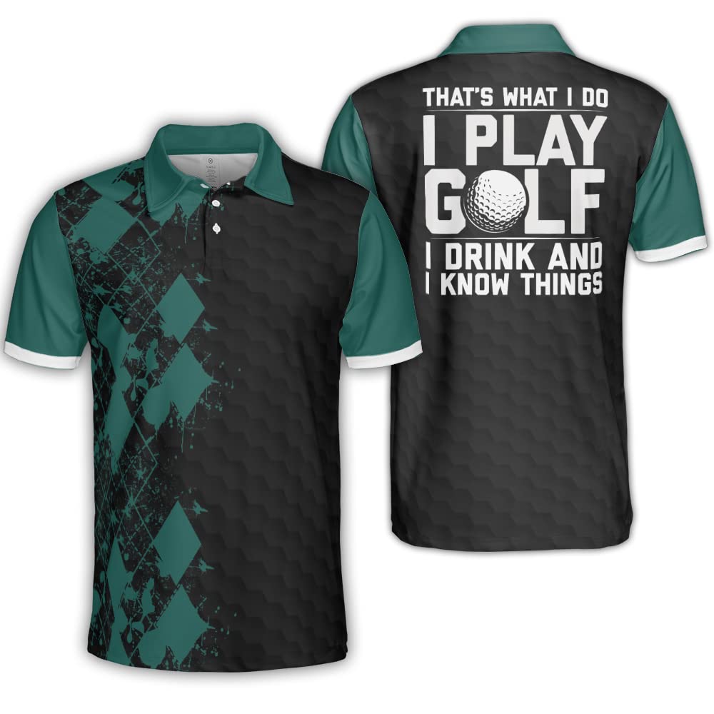 Polomore Argyle Golf Shirt for Men - Funny & Crazy Golf Polo - Comfortable Performance Golf Shirts for Casual & Tournament Play