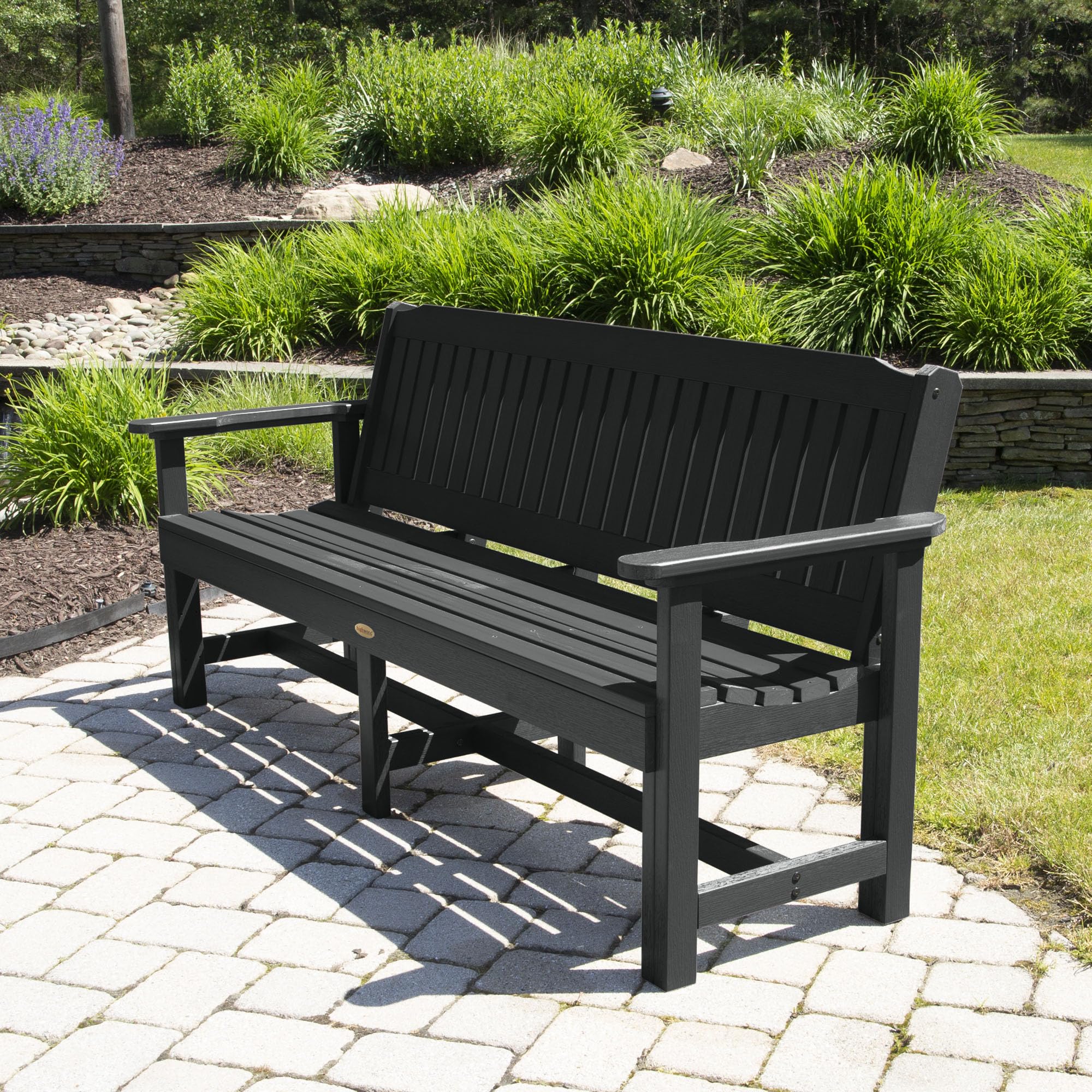 Sequoia Professional CM-BENSQ62-BKE 6-Foot Commercial Grade Exeter Garden Bench in Black – Durable Outdoor Seating for Parks, Patios, and Gardens