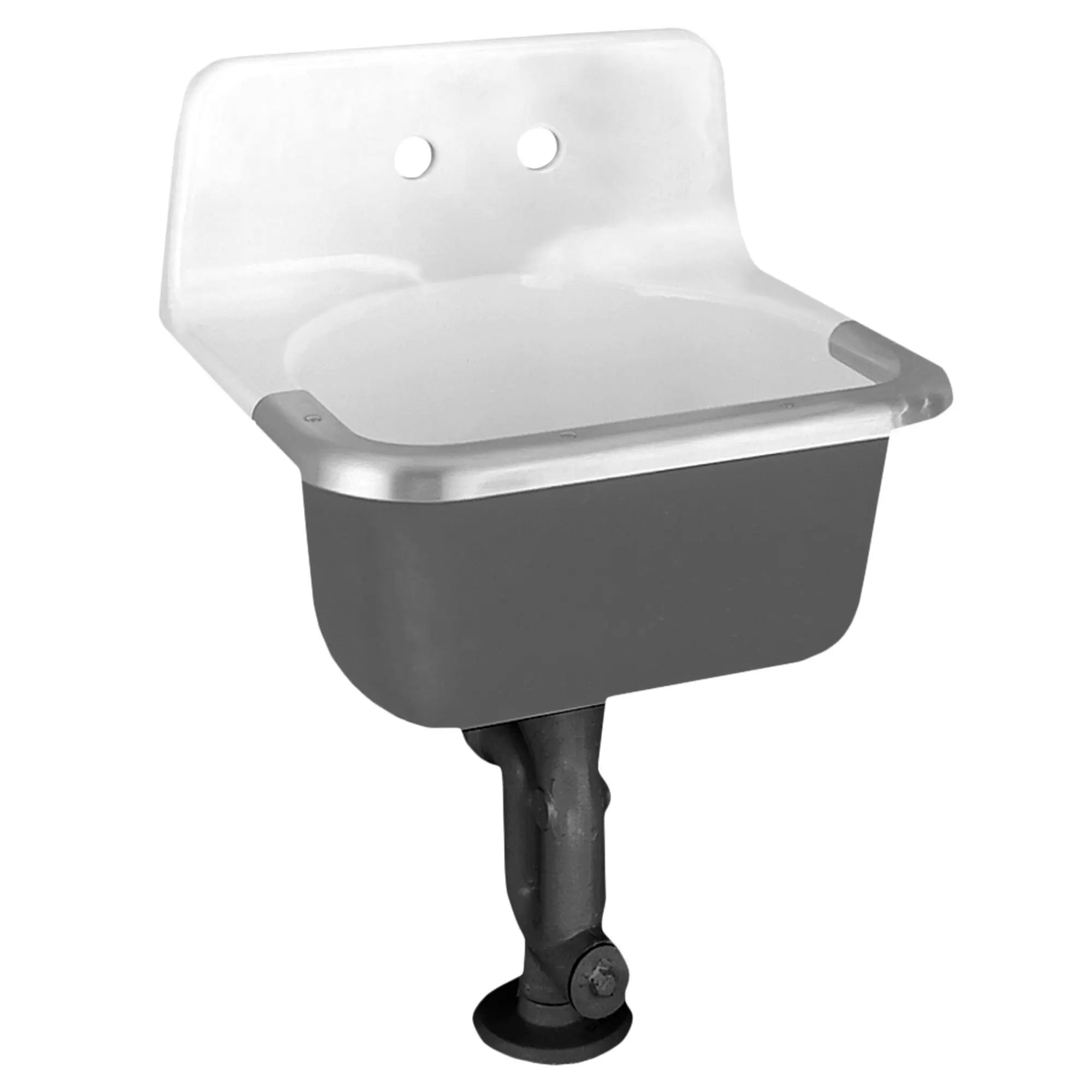 Akron® Wall Mounted Cast Iron Utility Sink with 8-Inch Faucet Holes & Rim Guard - Heavy-Duty Commercial Laundry, Janitorial & Workshop Sink for Garages, Basements & Industrial Use