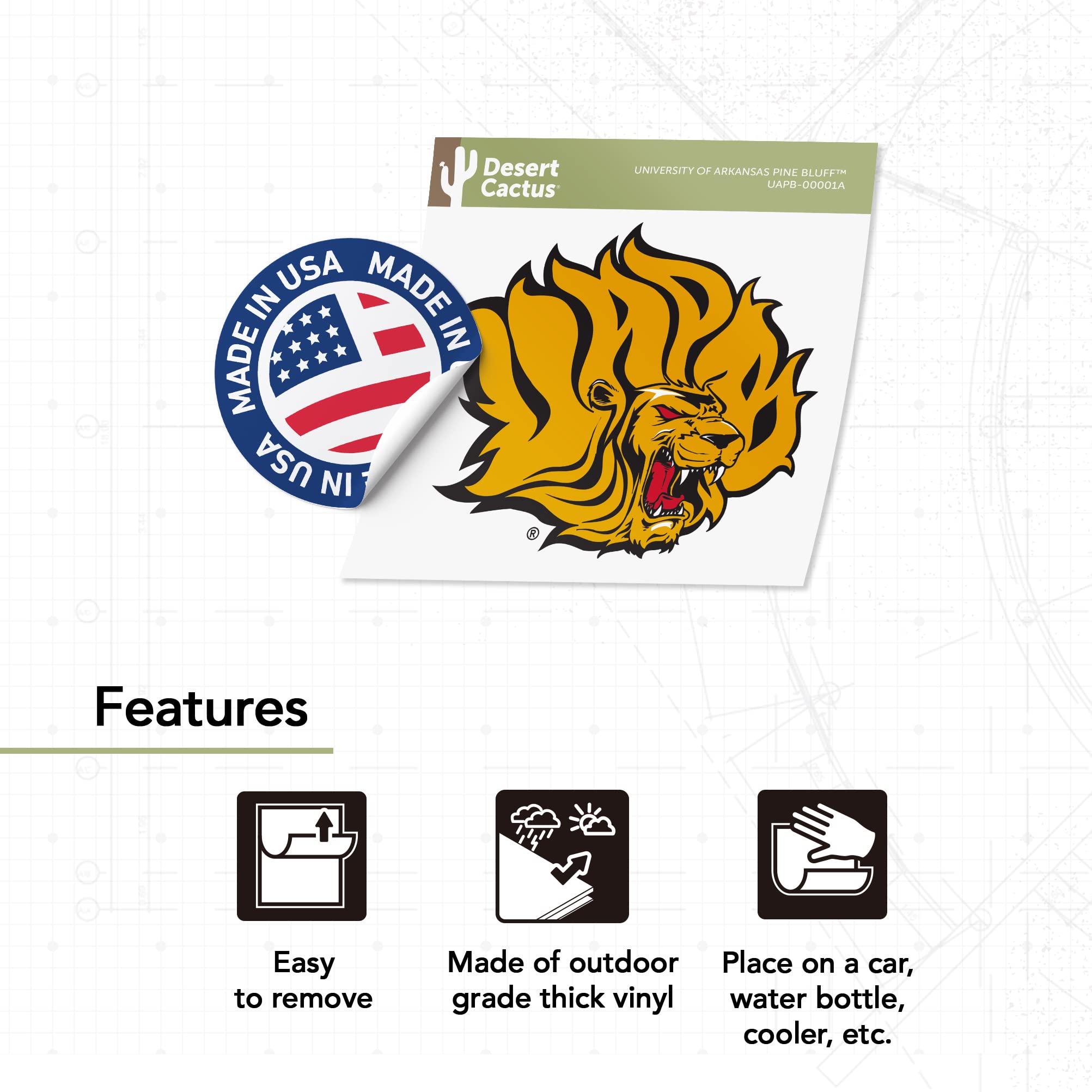 UAPB Golden Lions Vinyl Decal Sticker - University of Arkansas Pine Bluff Desert Cactus Design for Laptop, Water Bottle, Car & Scrapbook - Perfect for School Spirit, College Pride & Fan Gifts