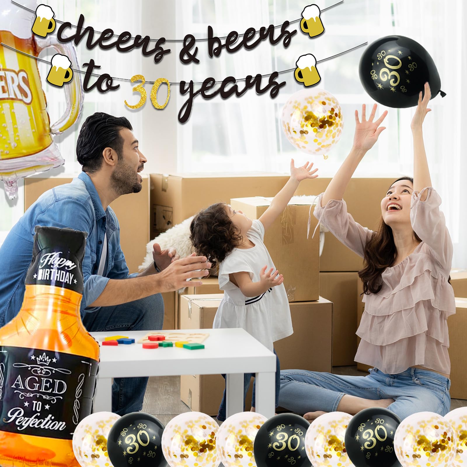 30th Birthday Party Decorations for Men - 40 Inch Gold Number 30 Balloons, Cheers to 30 Years Banner, Fringe Curtains & Foil Cups - Perfect for 30th Birthday Celebrations, Milestone Parties & Surprise Decor