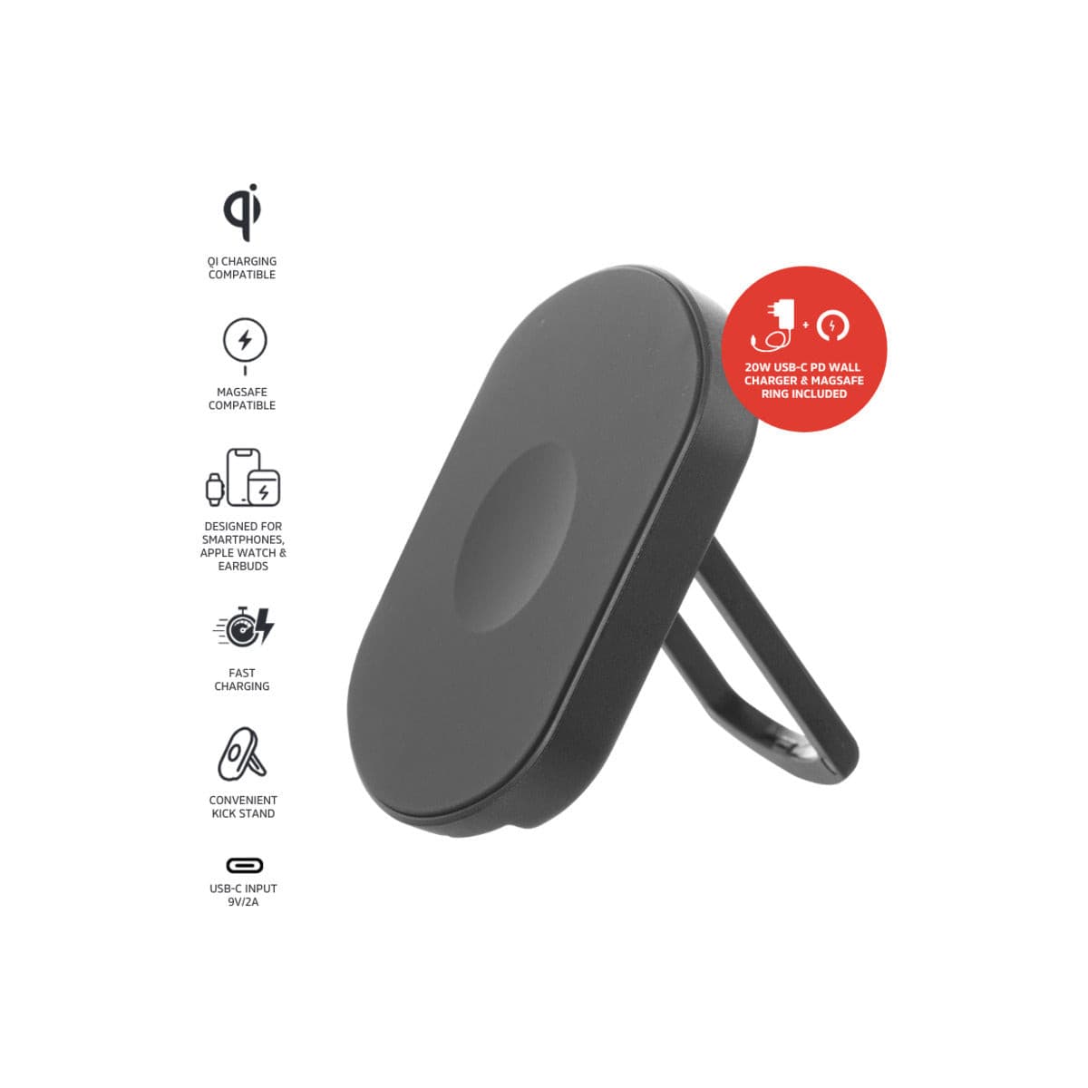 3sixT All-in-One MagSafe Charger with 20W Fast Wall Charger - Black | Wireless Charging Stand for iPhone 12/13/14/15, AirPods & Apple Watch | Perfect for Home, Office & Travel