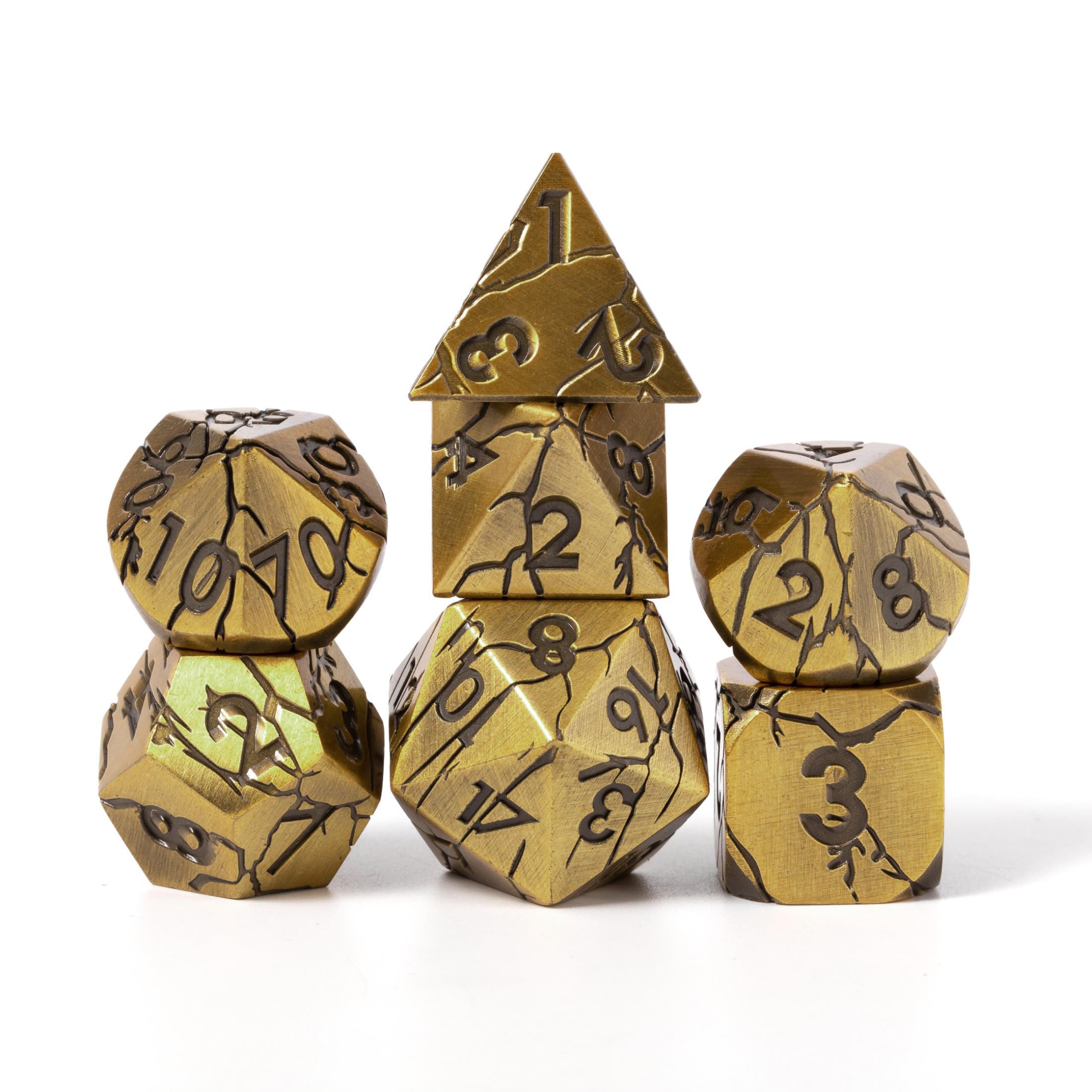 DND Metal Dice Set - Ancient Gold Ruins Cracked Polyhedral Dice for RPG, D&D, Pathfinder & Tabletop Games - Premium Dungeons and Dragons Dice for Fantasy Roleplaying & Collectors