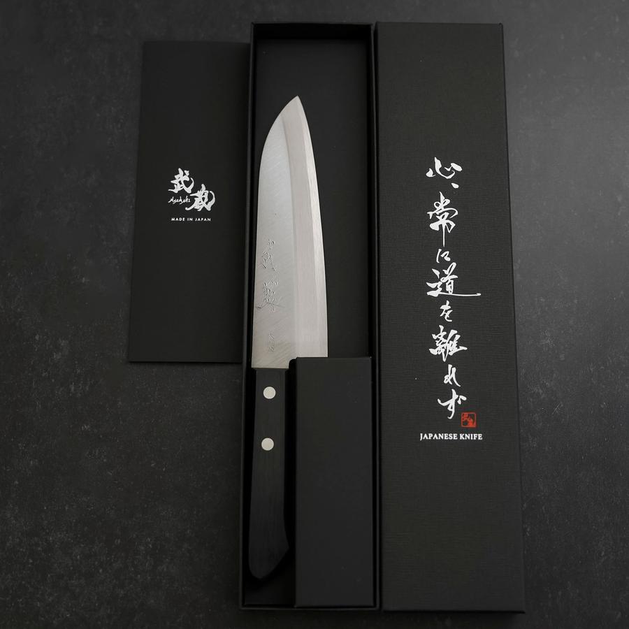 Premium Santoku Knife 165mm - VG-1 Stainless Steel Blade with Polished Finish & Ergonomic Western Black Handle - Perfect for Slicing, Dicing, and Chopping Vegetables, Meat, and Fish in Professional Kitchens or Home Cooking