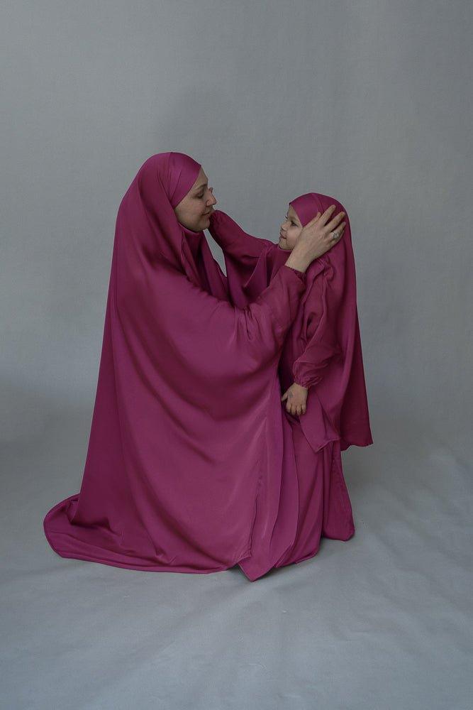 Purple Kids Prayer Gown - Mommy and Me Matching Islamic Khimar Dress for Girls | Perfect for Eid, Ramadan & Family Prayer Time