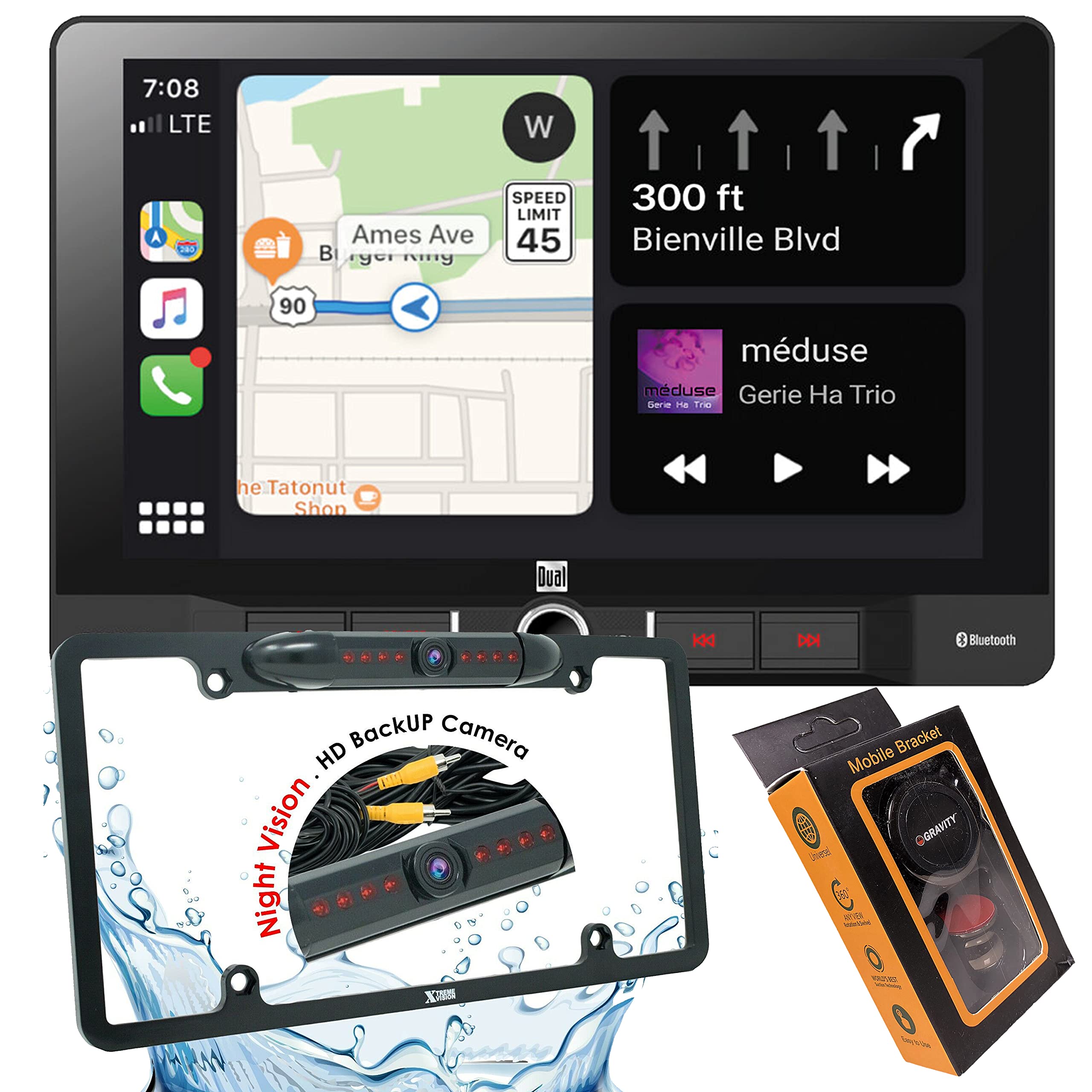 Dual Electronics DCPA901 9-Inch Single-DIN Car Stereo with Bluetooth, Android Auto, Wired Mirroring & Gravity Magnet Phone Holder - In-Dash Digital Media Receiver for Hands-Free Calling & Music Streaming (Includes PK2 Backup Camera Bundle) - Perfect for Road Trips & Daily Commuting