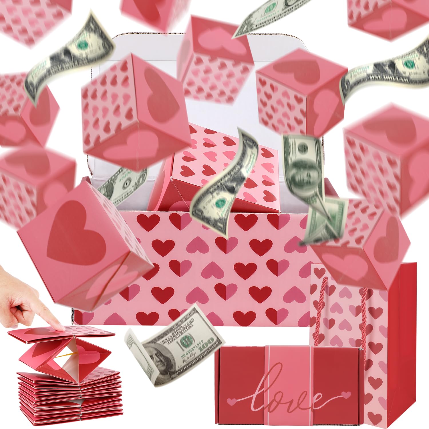 Rednow Money Surprise Box - Pop Up Explosion Gift Box for Cash, Folding Bouncing Gift Box for Christmas, Birthday & Valentine's Day - Perfect for Surprise Money Gifts, Party Favors and Special Occasions