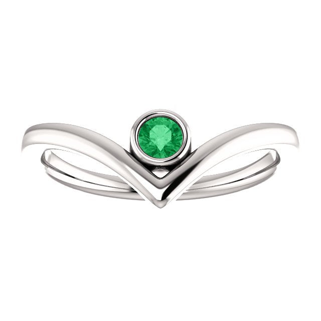 14K Gold 0.11 Carat Emerald Solitaire Bezel Set V Ring for Women - Elegant Engagement, Wedding, Anniversary Gift Idea