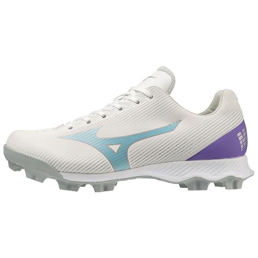 Mizuno Finch Wave LightRevo TPU Softball Cleats for Girls - White/Blue/Purple | Lightweight & Durable for Fastpitch, Training & Games