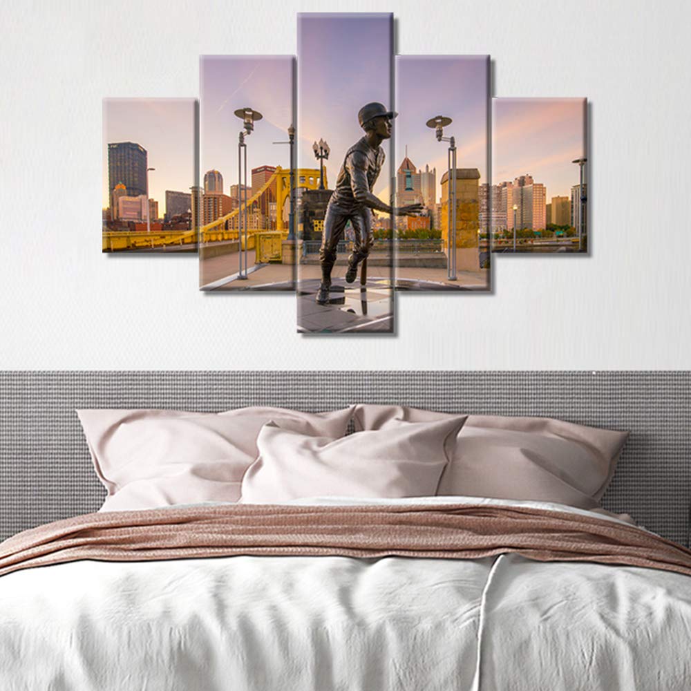 5-Piece Baseball Stadium Canvas Wall Art - Sunset Cityscape & Sports Park Framed Decor (60