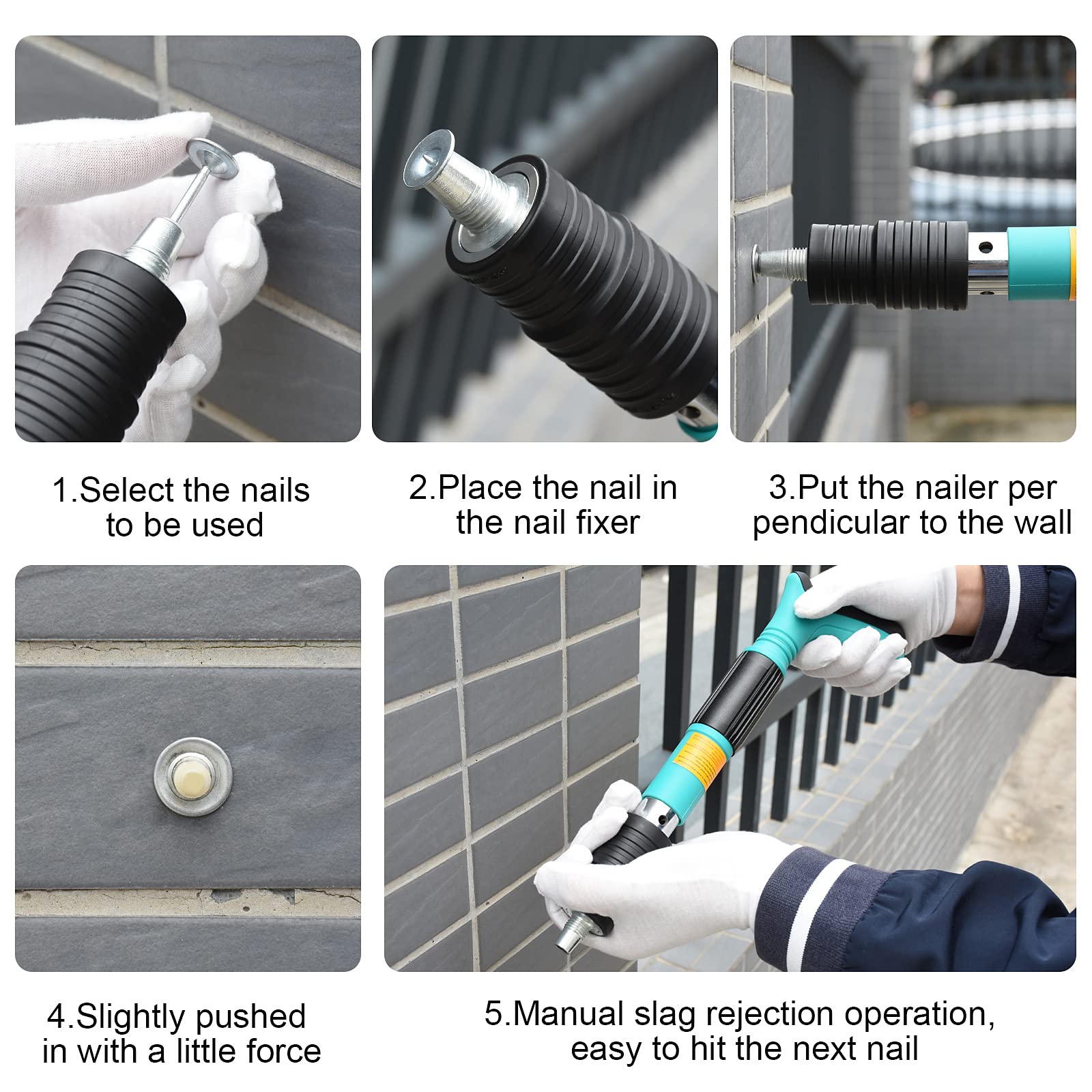 Heavy Duty Steel Nail Gun Kit with 200pcs Round Nails - 5-Speed Adjustable Rivet Gun for Wall Fastening, Woodworking & Home Improvement | Perfect for DIY Projects, Furniture Assembly, and Construction Work