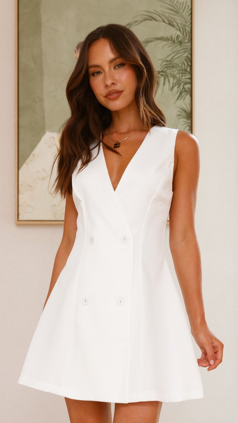 Hani Mini Dress for Women - Elegant White Summer Party Dress - Perfect for Cocktail Parties, Dates & Night Out