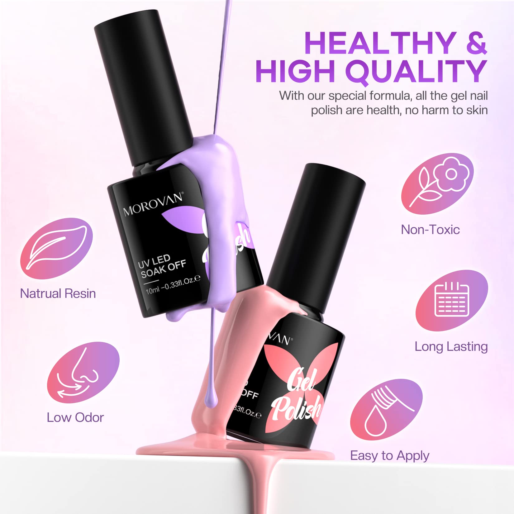 Morovan Professional UV Gel Nail Polish Kit - 36 Colors Soak Off Starter Set with Base & Top Coat, Glitter Polish Included | Perfect for Home Manicures, Salon Use & DIY Nail Art