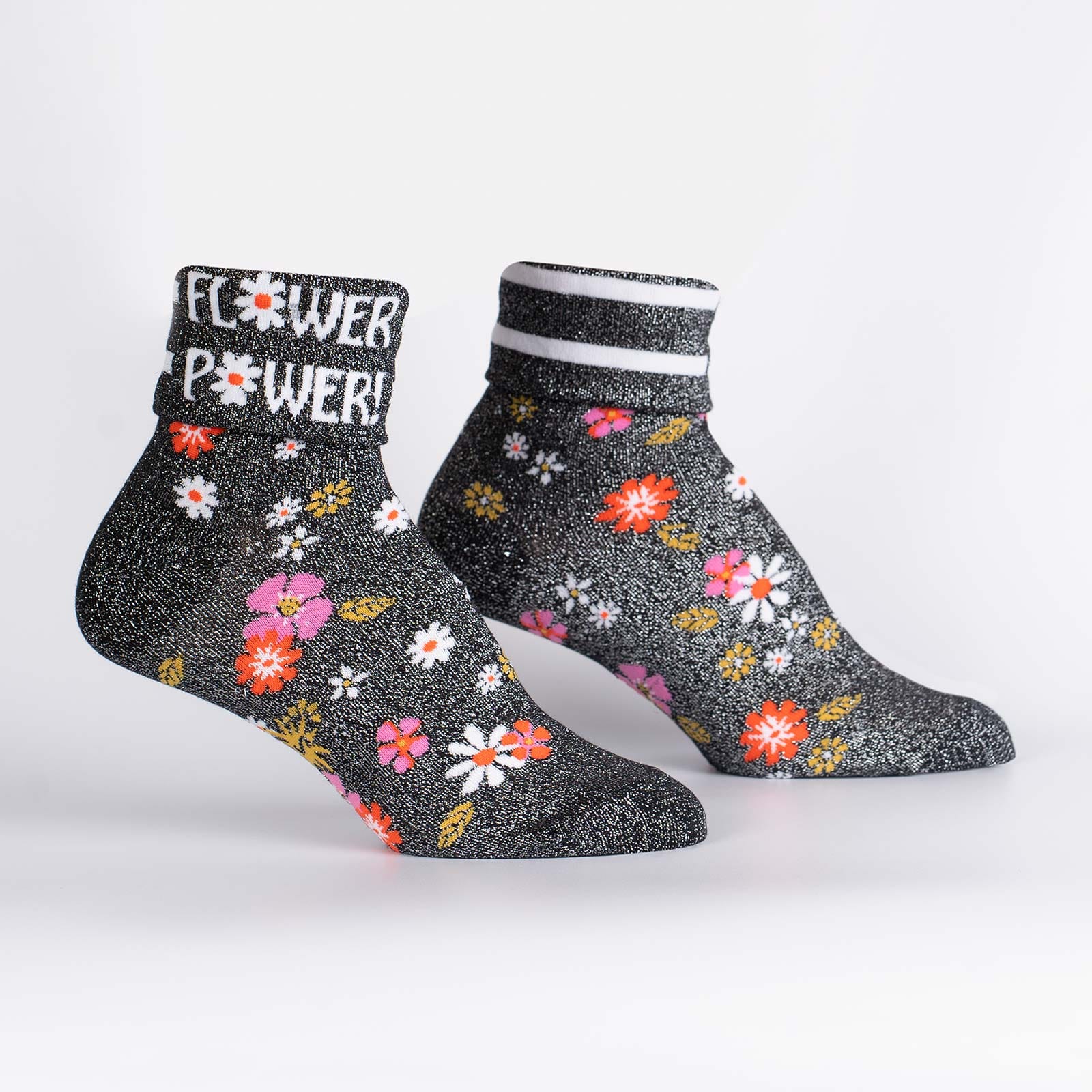 Flower Power Turn Cuff Crew Socks by Sock It To Me - Fun & Colorful Women's Knee High Socks for Casual Wear, Costumes & Gift Giving