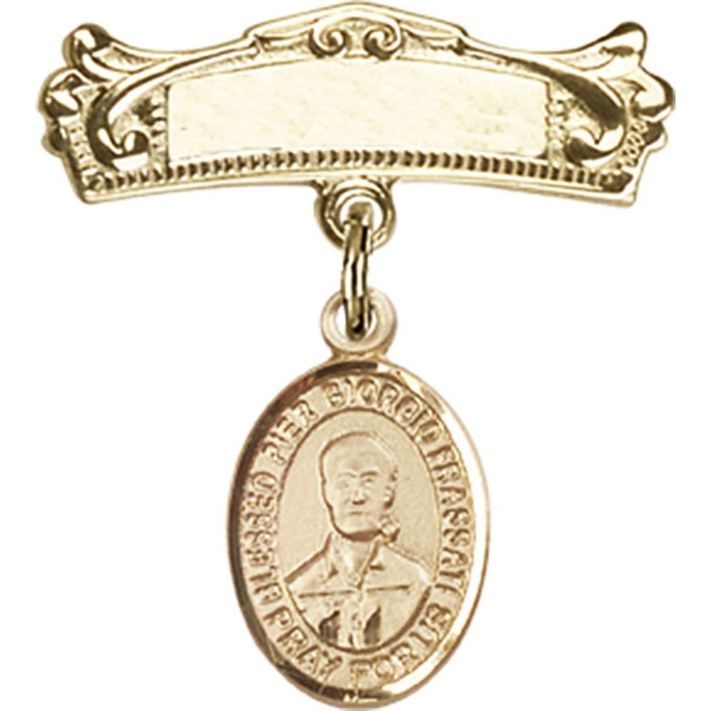 Blessed Pier Giorgio Frassati Gold Filled Baby Badge Charm - 7/8 X 3/4 Inch Arched Polished Pin for Baptism, First Communion & Religious Jewelry Gifts