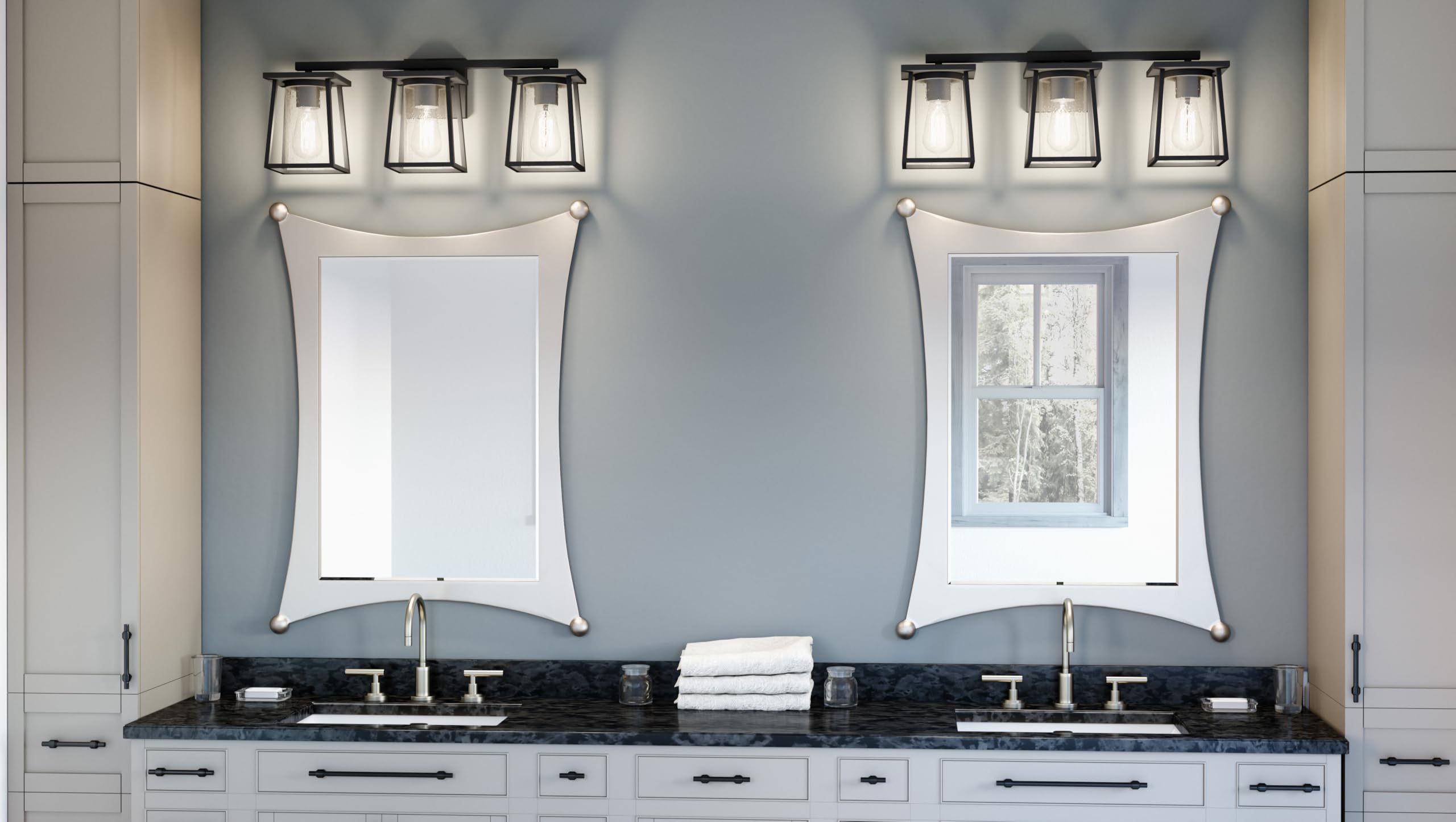Quoizel Lodge 3-Light Matte Black Bathroom Vanity Light - Perfect for Modern Bathrooms, Powder Rooms & Dressing Areas