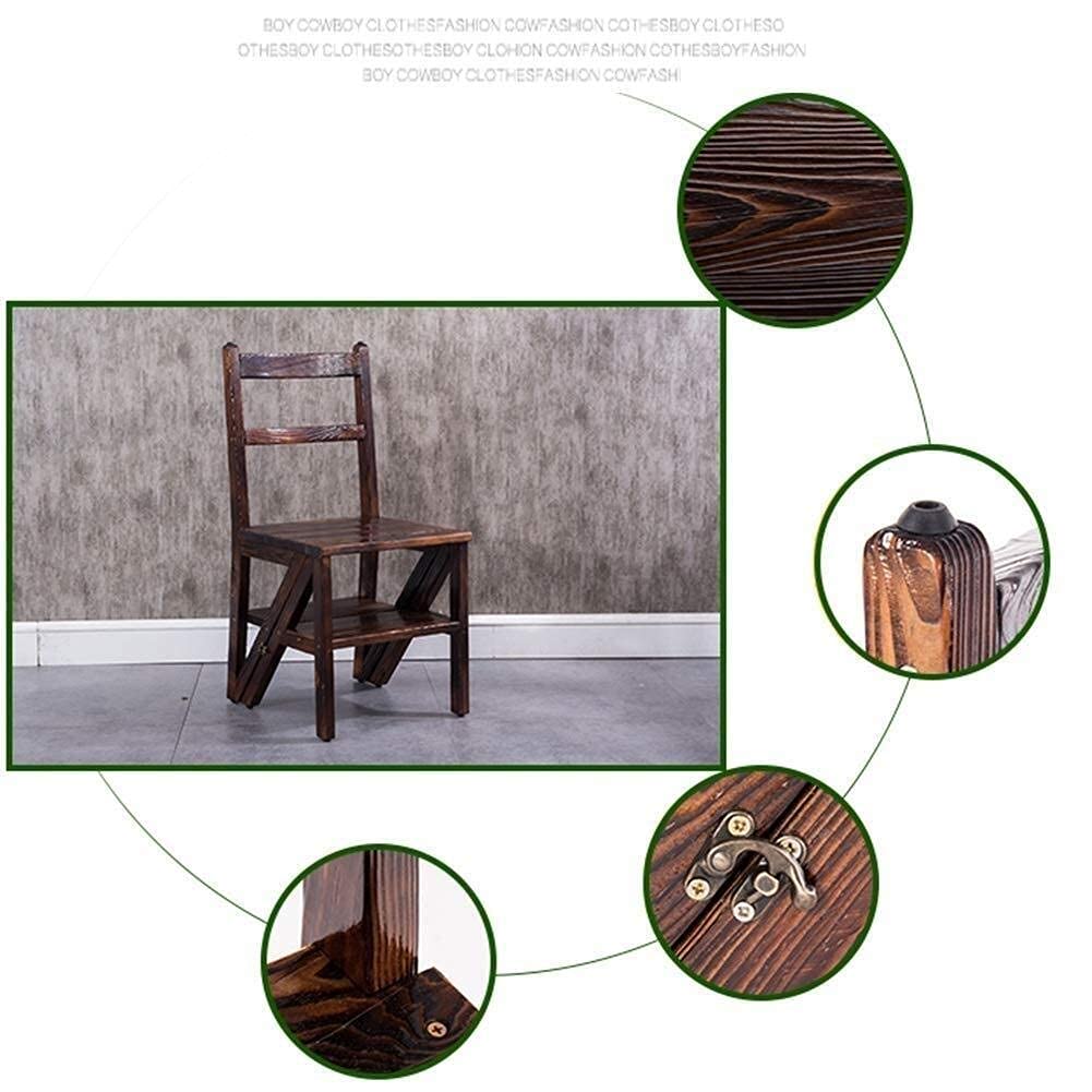 Solid Wood Dining Chair with Foldable Ladder - Dual Use Wooden Stool with Backrest for Kitchen, Dining Room & Home Decor | Space-Saving Multi-Functional Furniture for Small Spaces