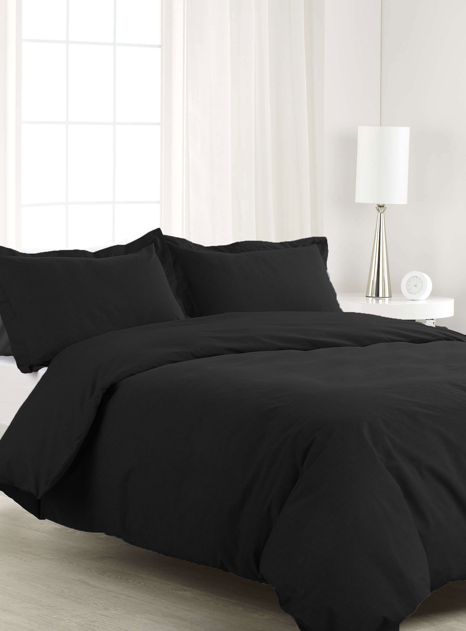 Premium 8-Piece Luxury Bedding Set - 100% Egyptian Cotton 500 Thread Count (3pc Duvet Cover + 4pc Sheet Set + 1pc Bed Skirt) - Twin Size Black - Soft & Breathable for All-Season Comfort - Perfect for Master Bedroom, Guest Room & Hotel Decor
